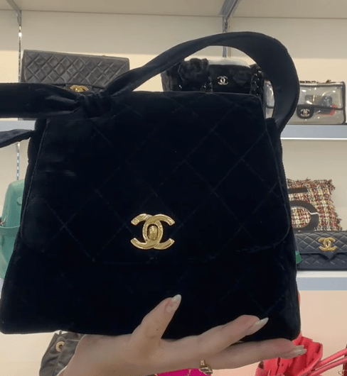 CHANEL Chanel Vintage Trapezoid Shoulder Bag Black Velvet GHW 90261243