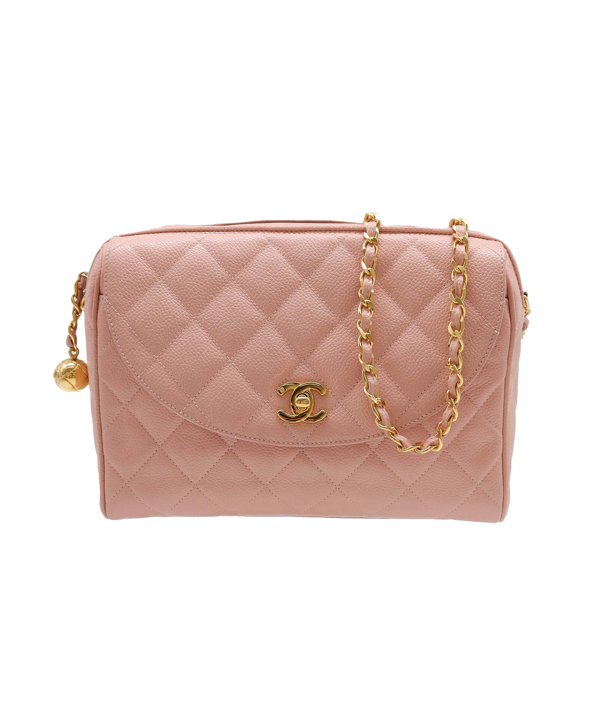 Chanel CHANEL VINTAGE TURN LOCK CHAIN SHOULDER BAG PINK CAVIAR SKIN DXBS2223