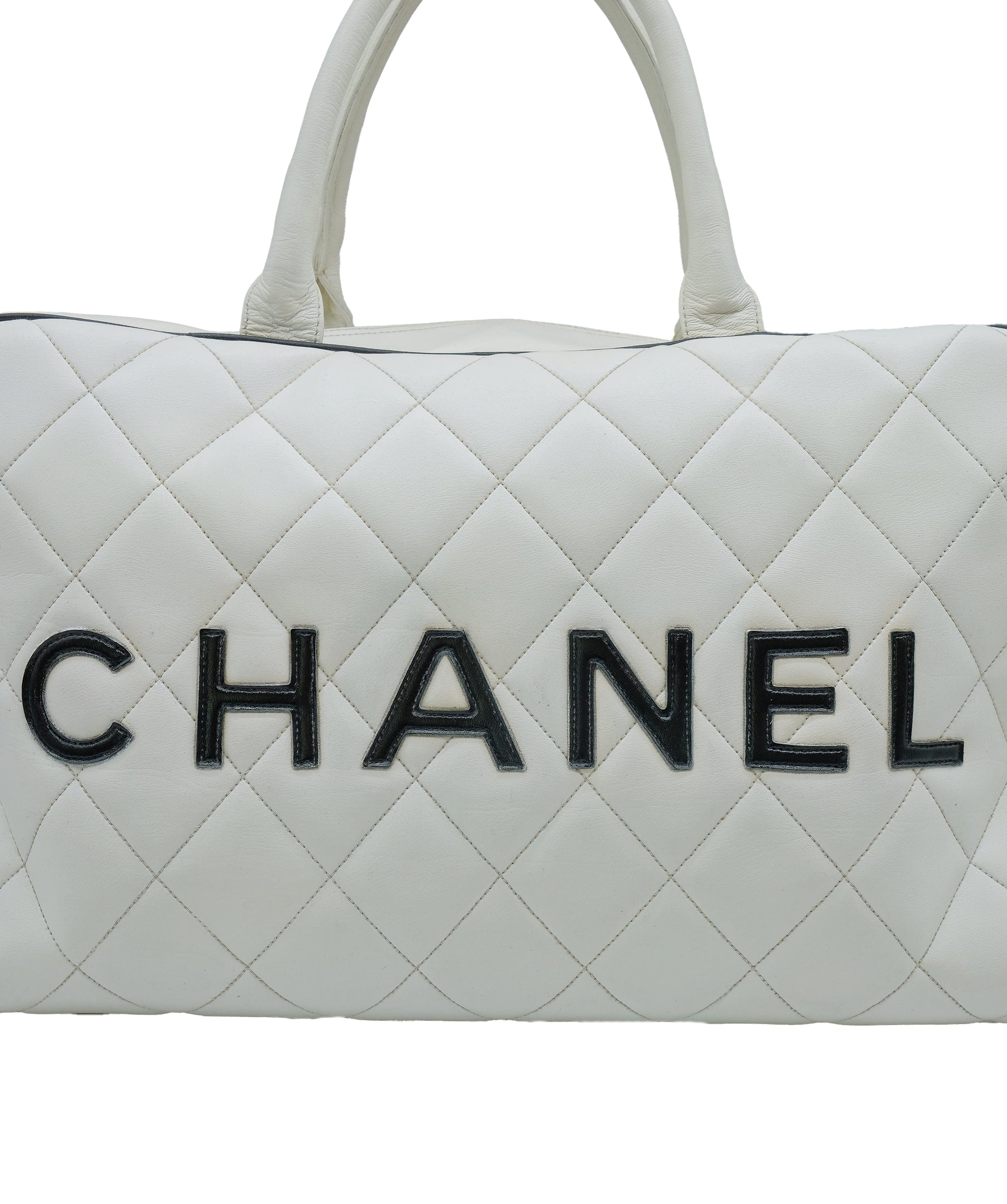 Chanel Chanel White Leather Black Trim Bowler Bag White Leather Black Trim ASC5258