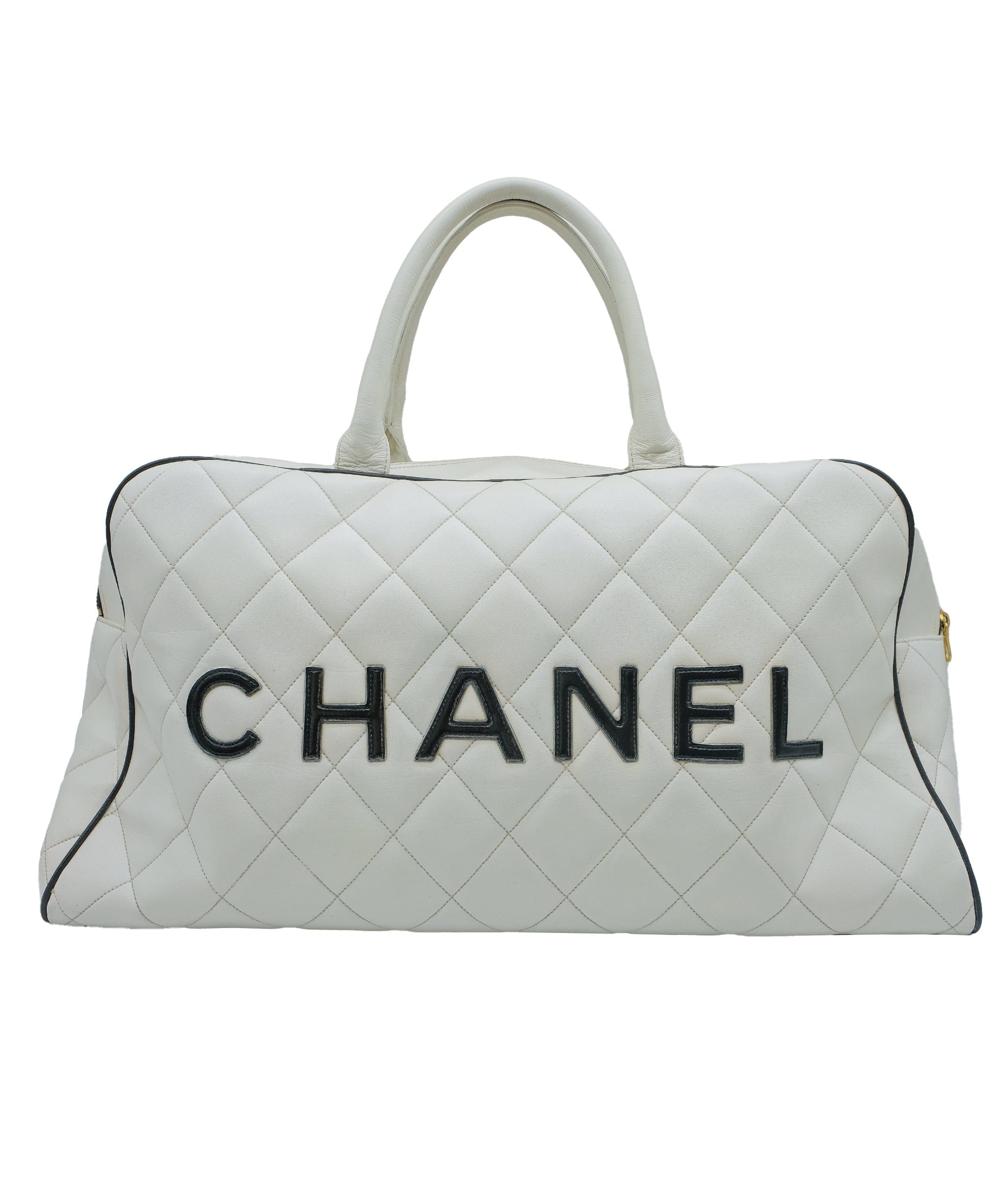 Chanel Chanel White Leather Black Trim Bowler Bag White Leather Black Trim ASC5258