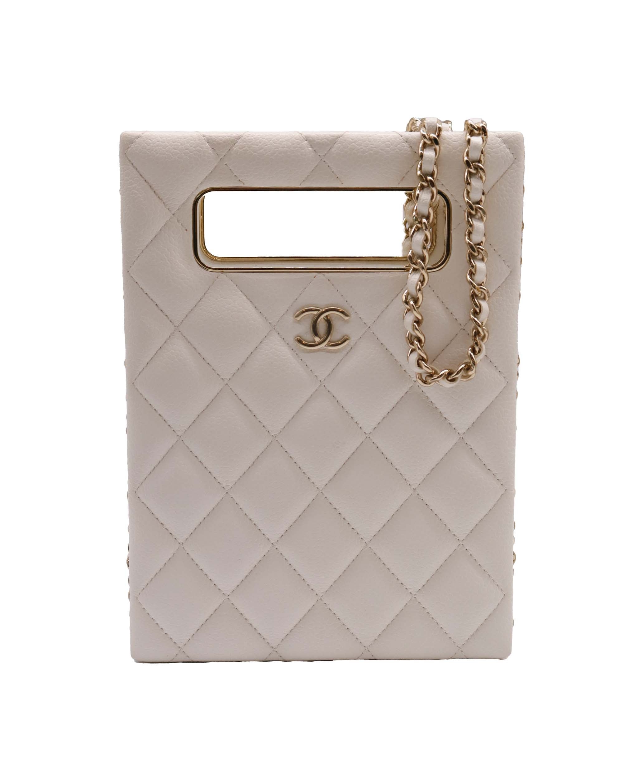 Chanel Chanel White Quilted Caviar Leather Evening Crossbody Bag ASC6900