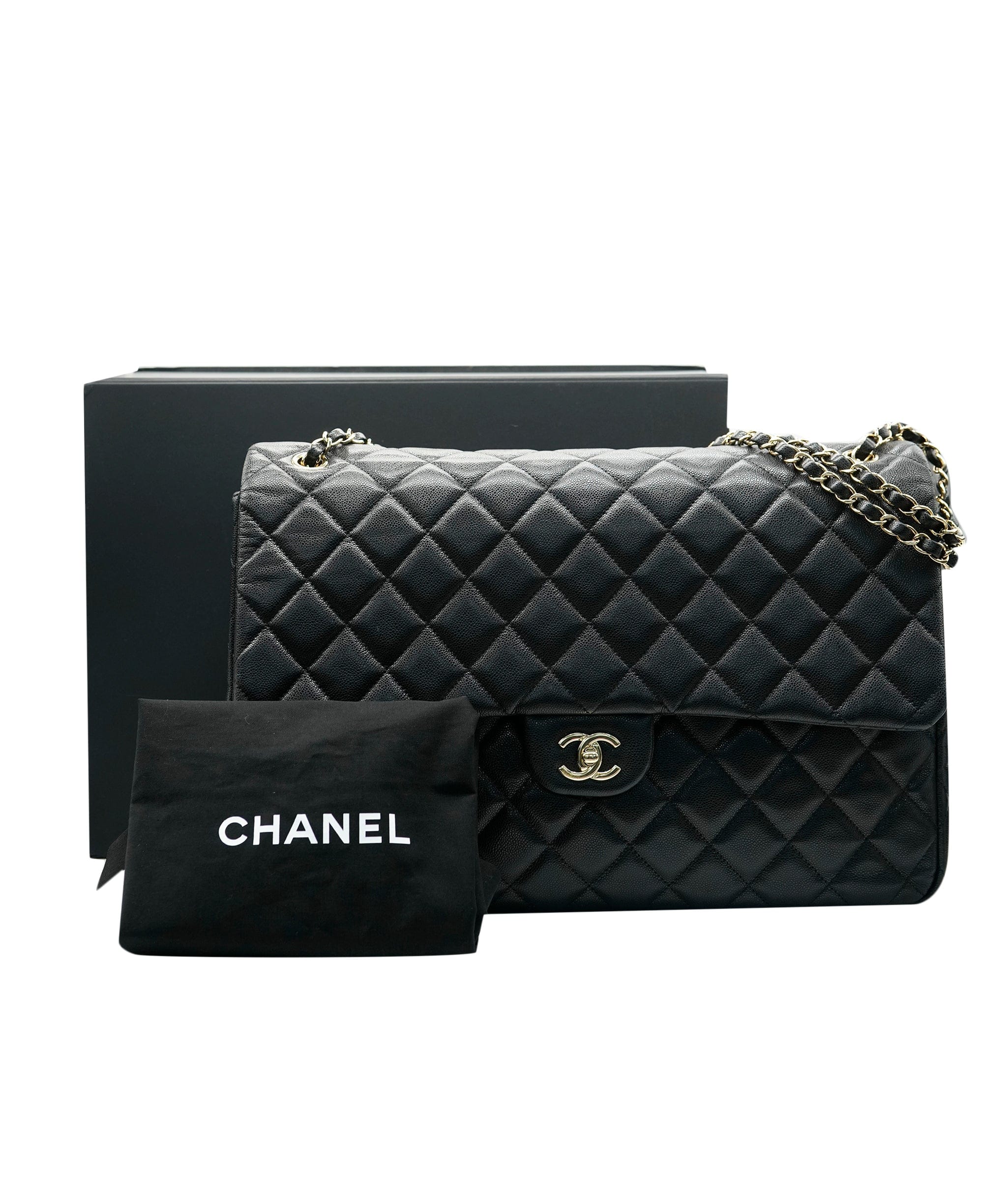 Chanel Chanel XXL Black Caviar Classic Travel Flap Bag Gold 24K CC Handbag Airline ALC2620