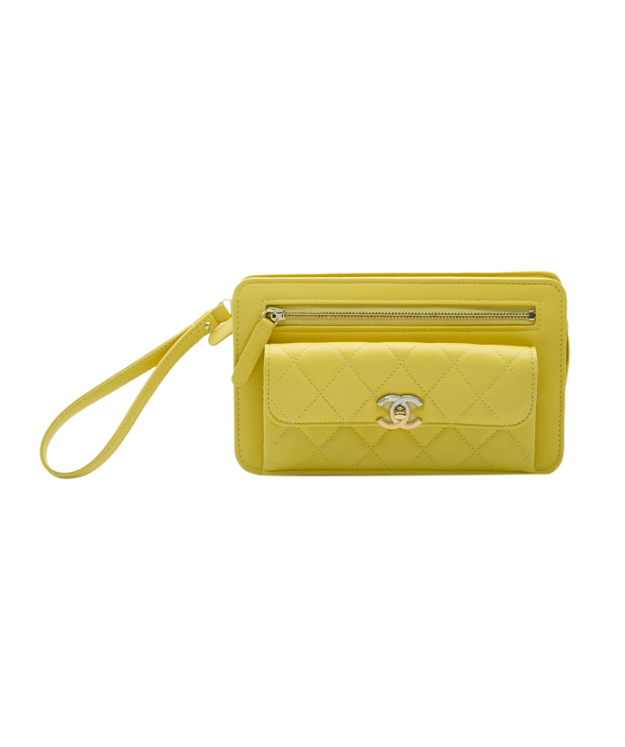 Chanel Chanel Yellow Quilted Wristlet ASC2301