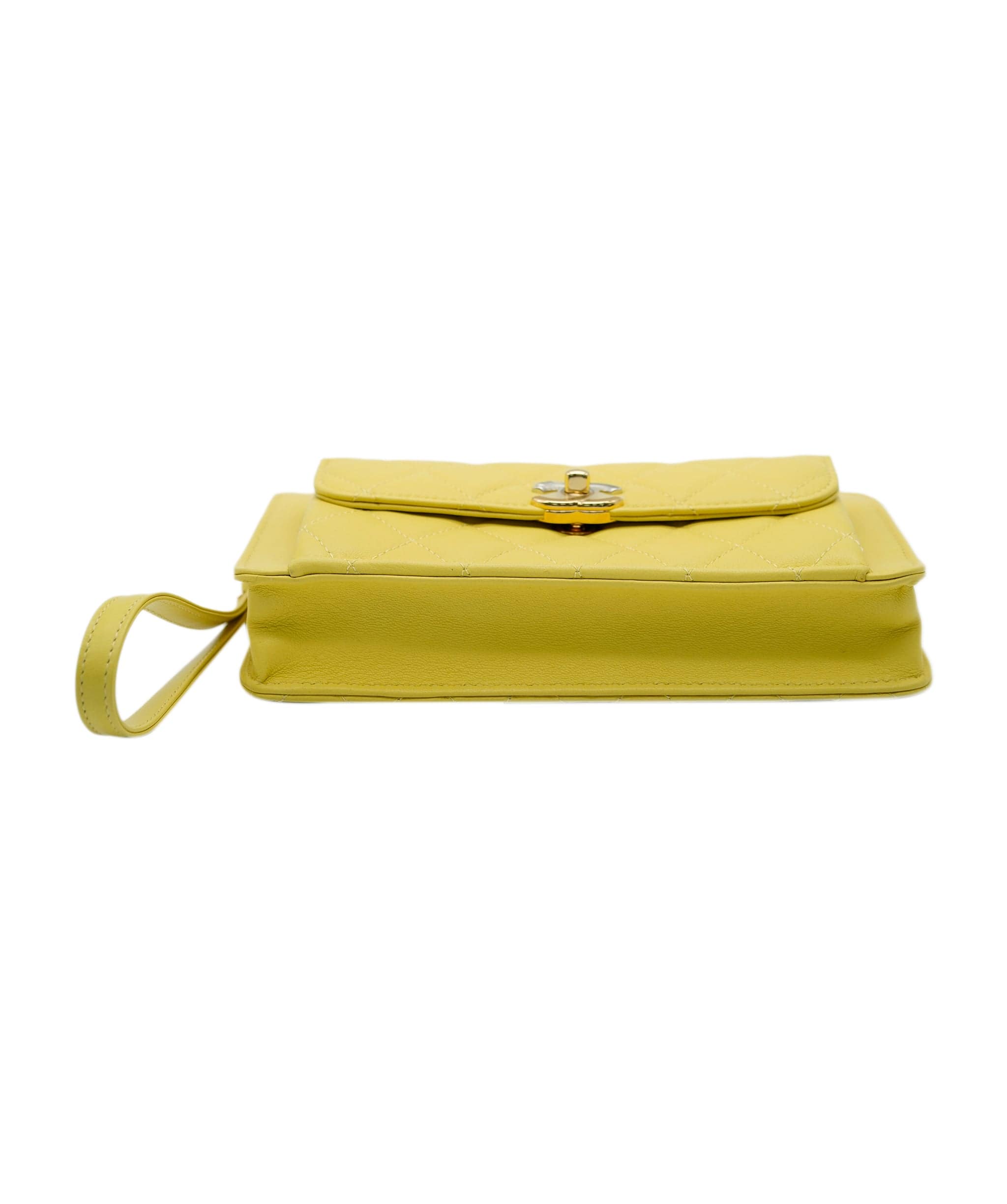 Chanel Chanel Yellow Quilted Wristlet ASC2301