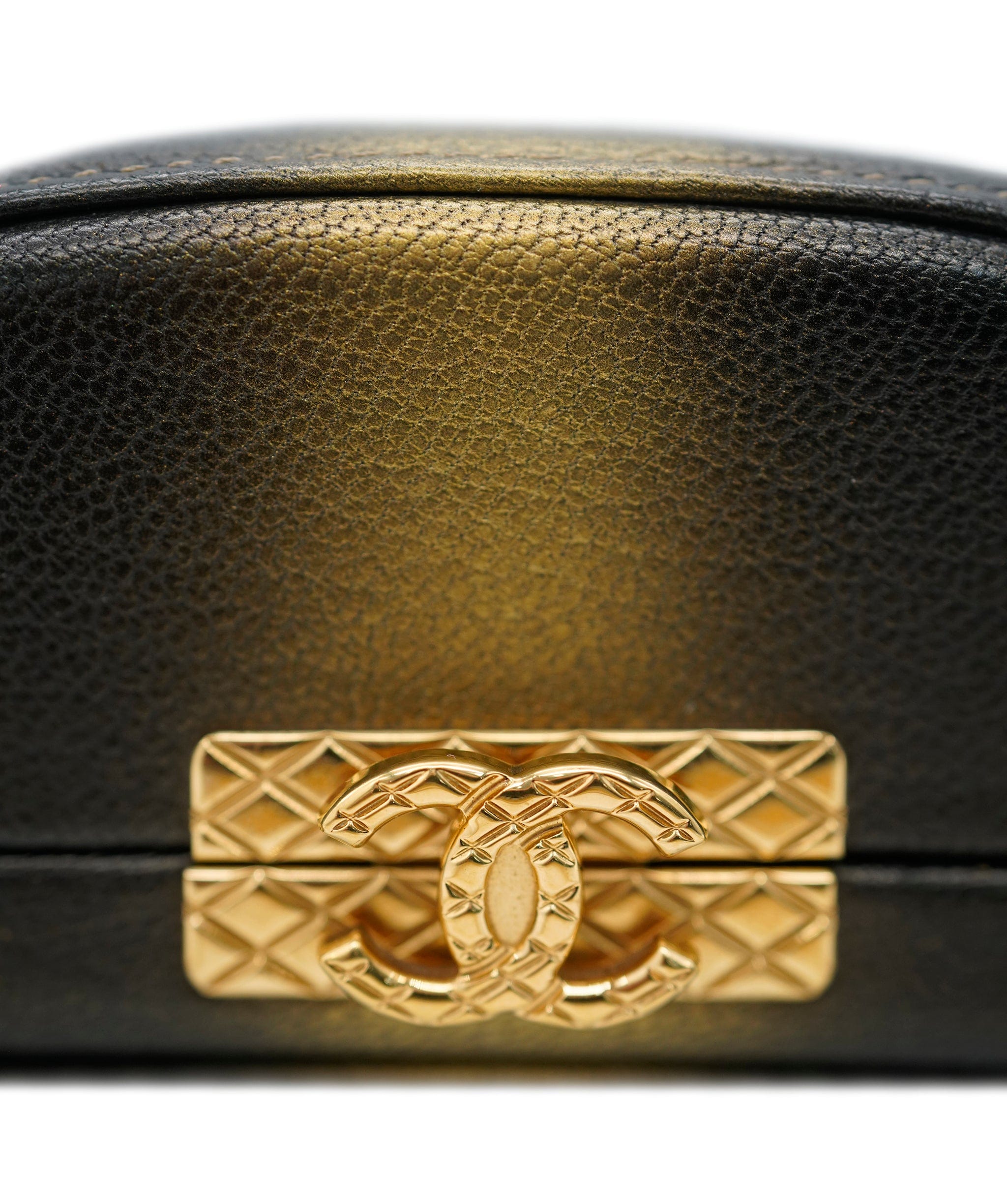 Chanel *COLLECTOR'S PIECE* CHANEL GOLD, BLACK & BRONZE OMBRÉ VANITY CASE BAG IN CALFSKIN LEATHER WITH GOLD HARDWARE DXBS2074