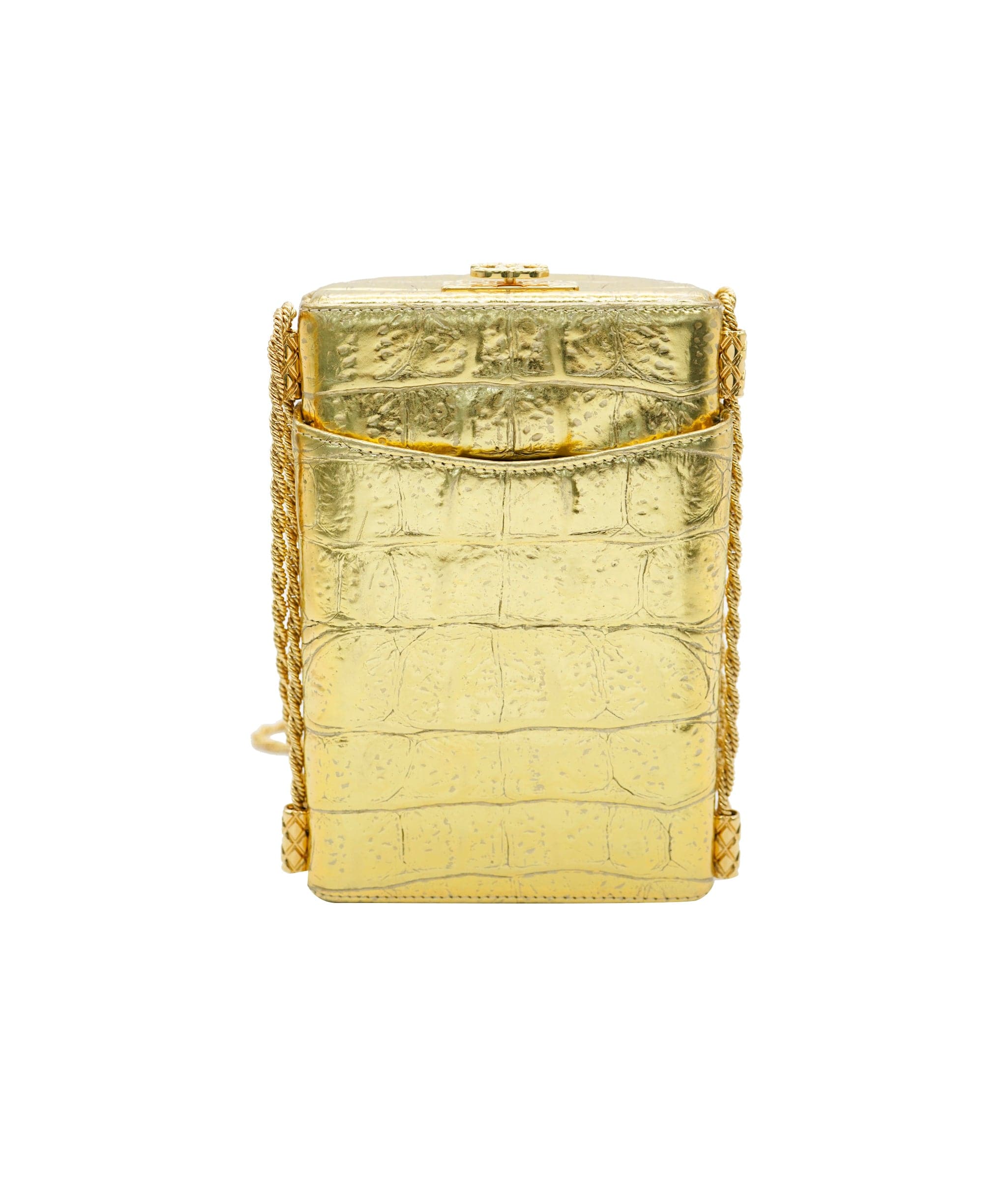 Chanel *COLLECTOR'S PIECE* CHANEL GOLD CROC EMBOSSED VANITY CASE BAG IN CALFSKIN LEATHER WITH GOLD HARDWARE DXBS2073