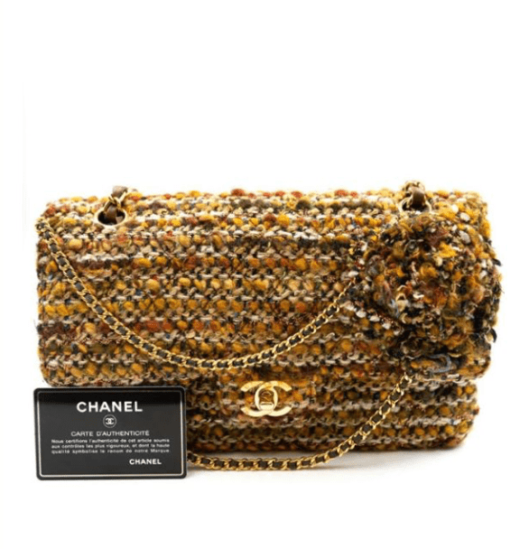 Chanel Gold Chanel Tweed Bag with Accent Flower  ASL4079