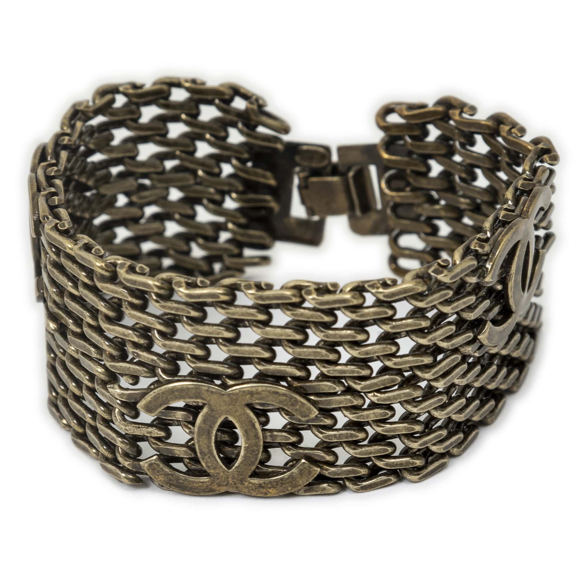 Chanel Chanel Gold Stainless Steel without Nickel CC Logo Mesh Bracelet ABB4383