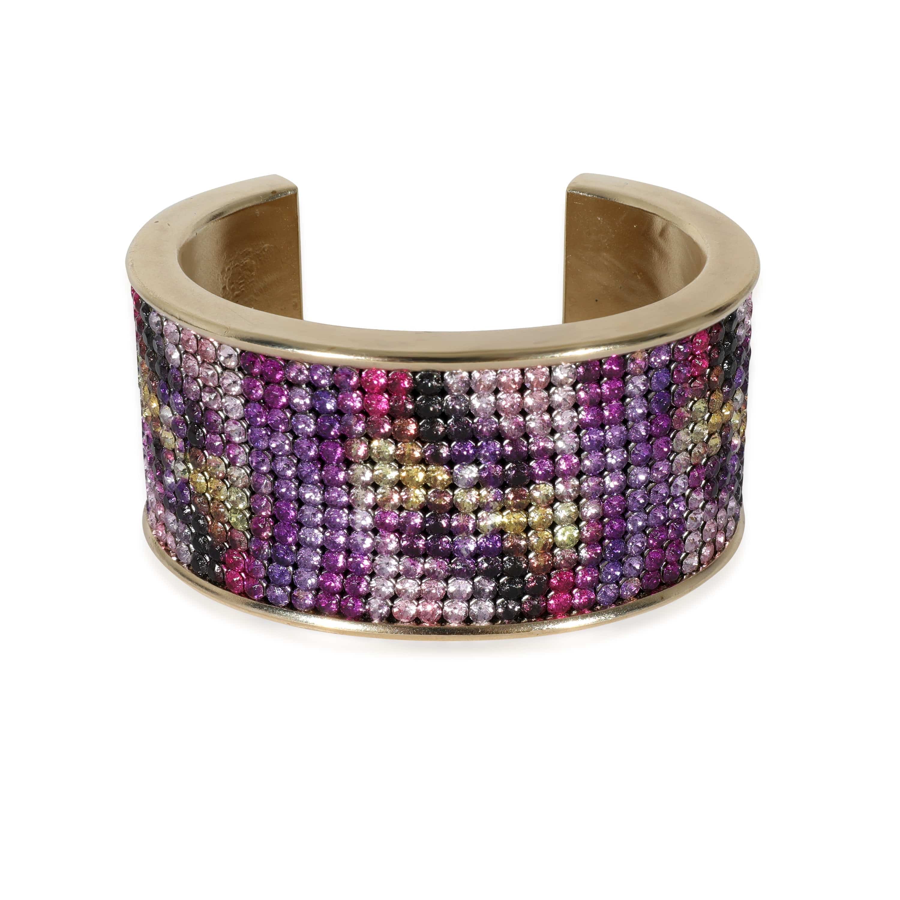 Chanel Chanel 2015 Multi-Color Strass Wide Gold Plated Cuff Bracelet