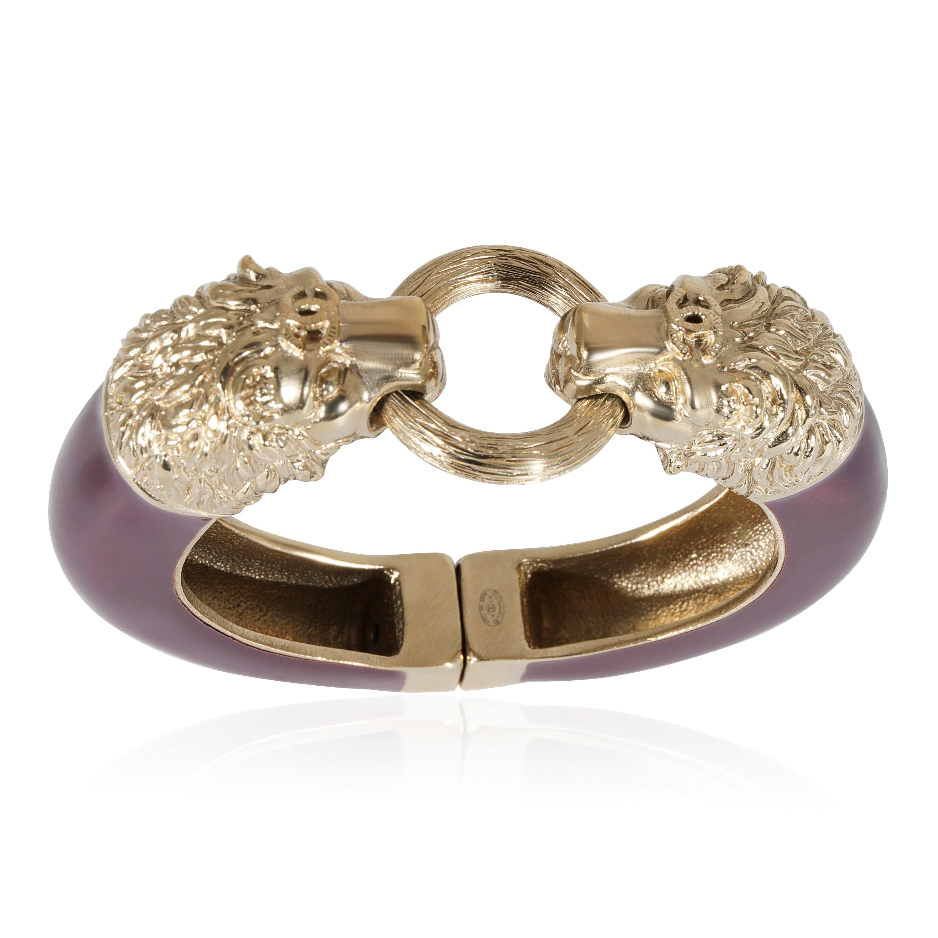 Chanel Chanel Lion Head Purple Enamel Gold Tone Cuff Bracelet