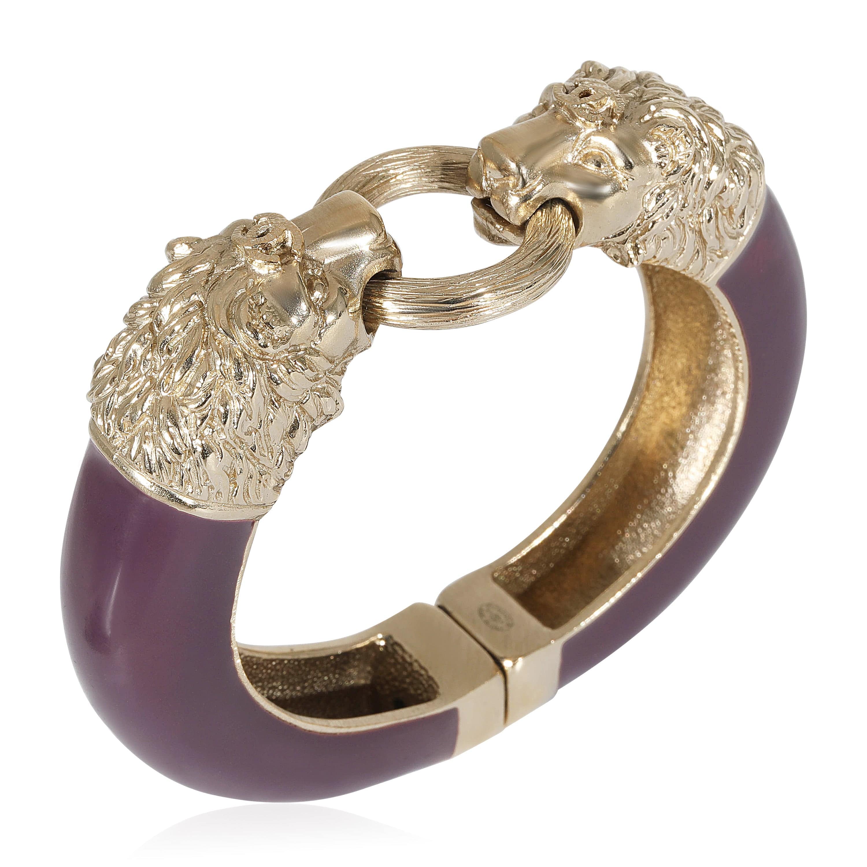 Chanel Lion Head Purple Enamel Gold Tone Cuff Bracelet