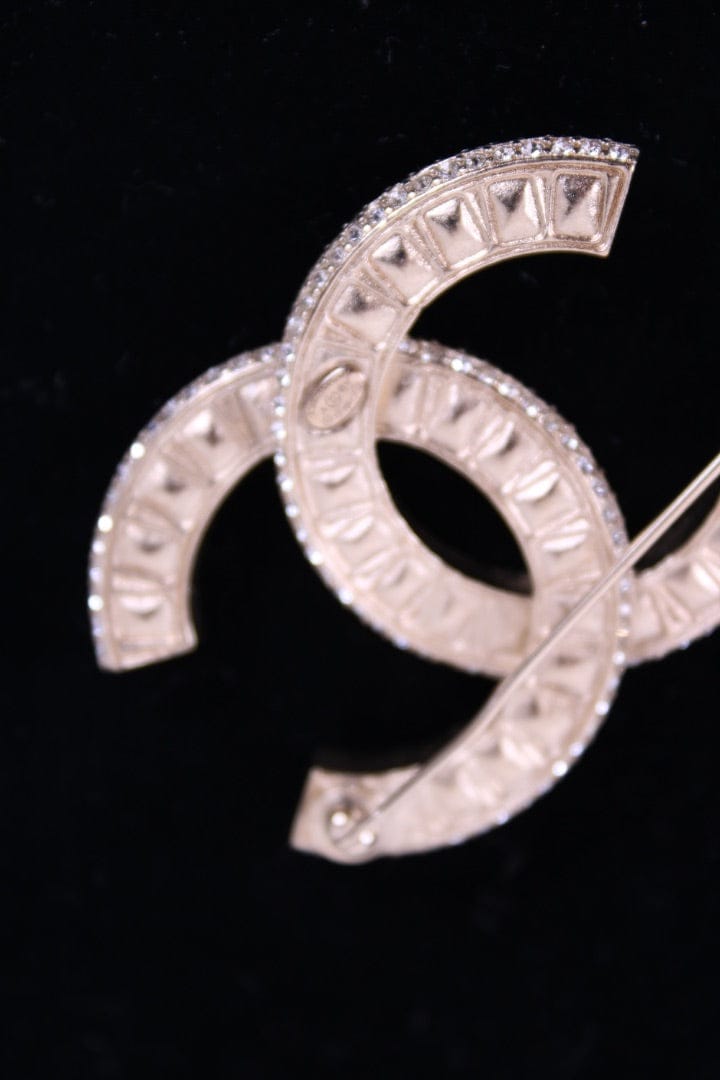 Chanel Chanel CC Crystal Brooch Gold Tone