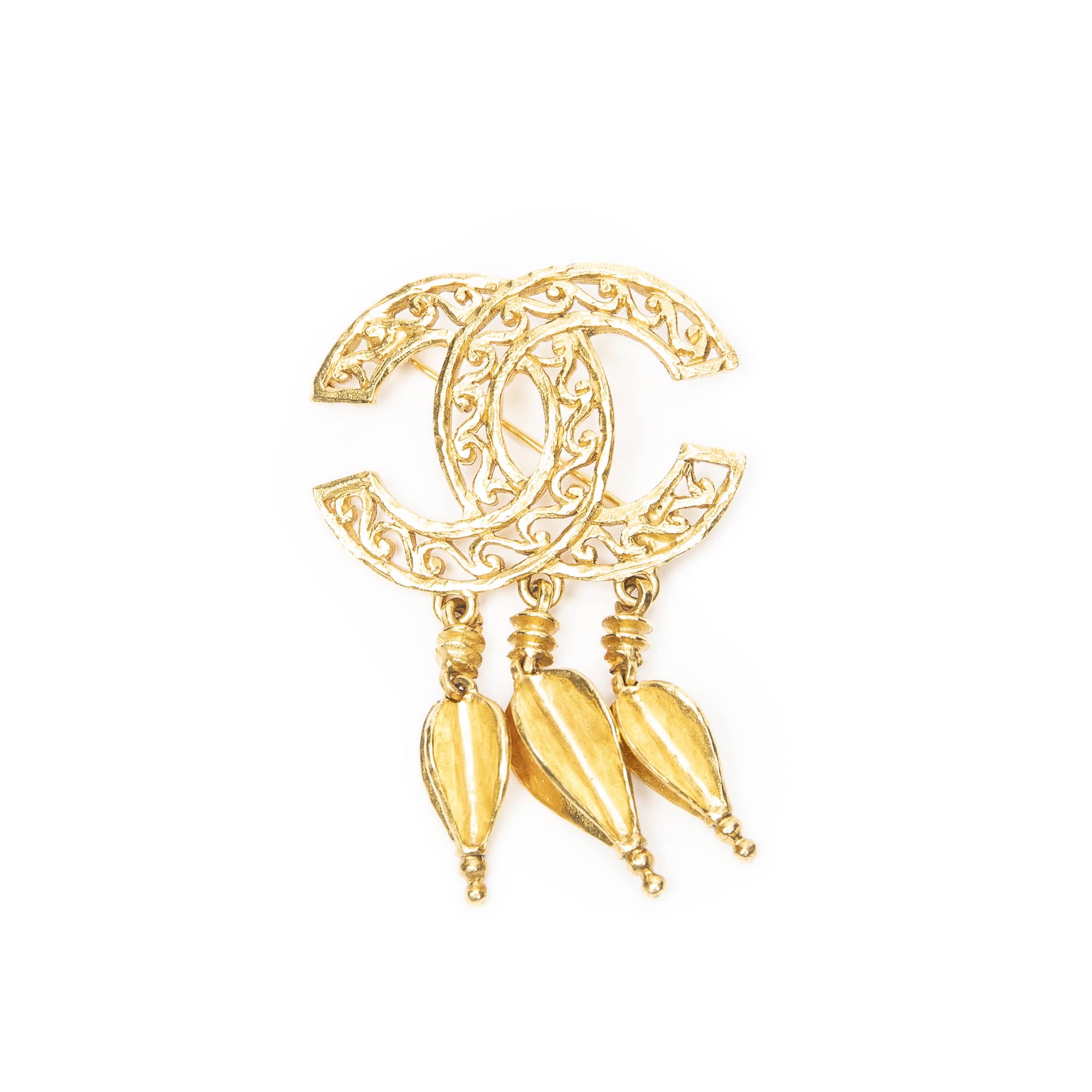 Chanel Chanel Gold Stainless Steel without Nickel CC Fretwork Fringe Brooch ABC5819