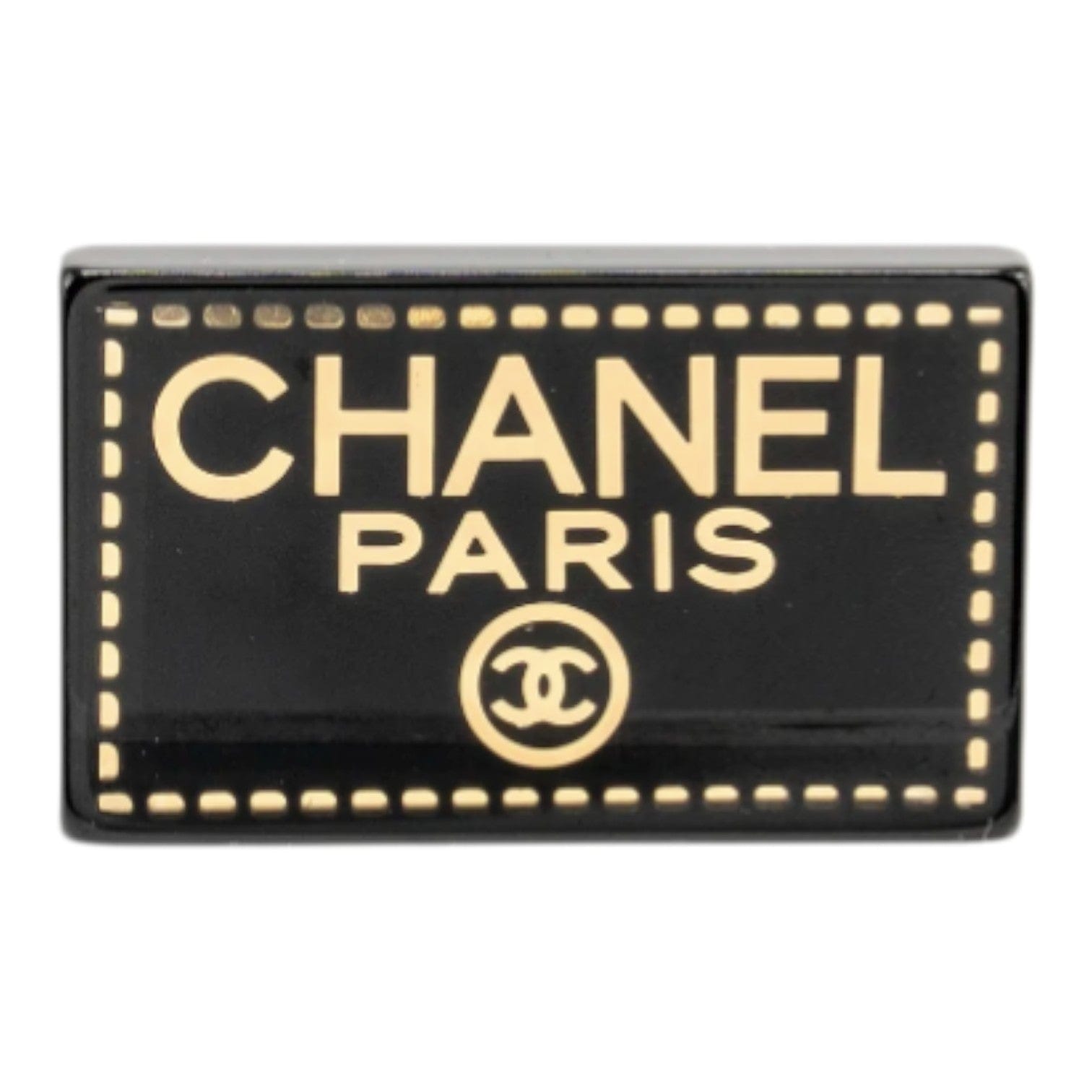Chanel Chanel Rectangular Logo Brooch Black Gold Tone