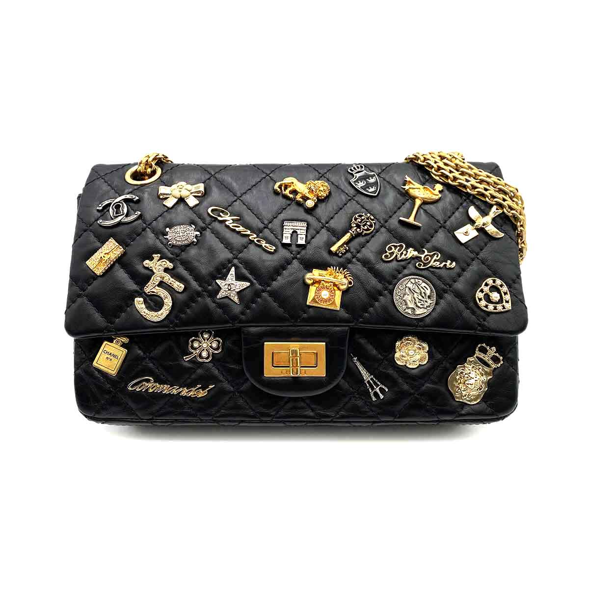 Chanel CHANEL 2.55 EMBROIDERY CHAIN SHOULDER BAG ICON BLACK CALF SKIN 90226493