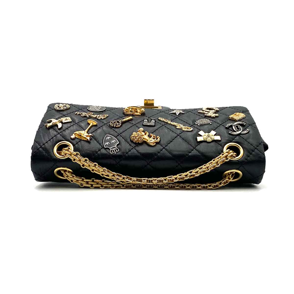 Chanel CHANEL 2.55 EMBROIDERY CHAIN SHOULDER BAG ICON BLACK CALF SKIN 90226493