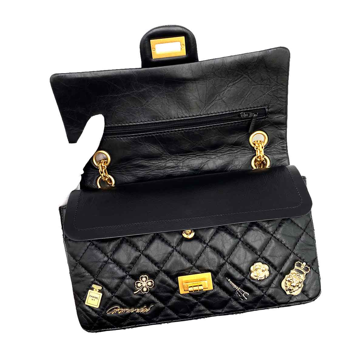 Chanel CHANEL 2.55 EMBROIDERY CHAIN SHOULDER BAG ICON BLACK CALF SKIN 90226493