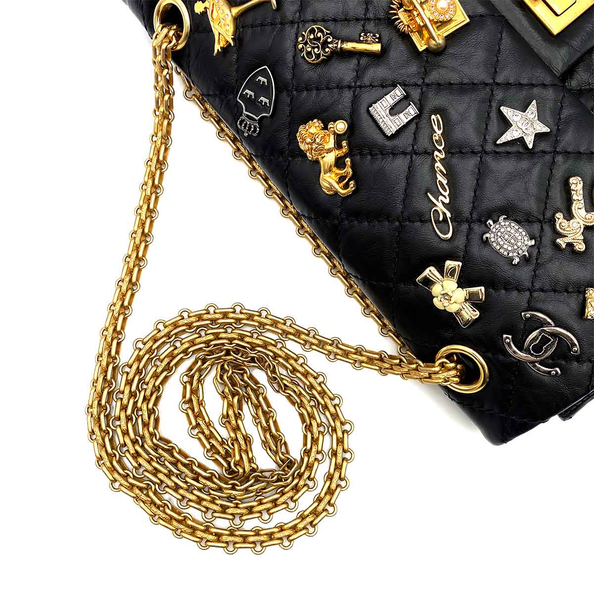 Chanel CHANEL 2.55 EMBROIDERY CHAIN SHOULDER BAG ICON BLACK CALF SKIN 90226493