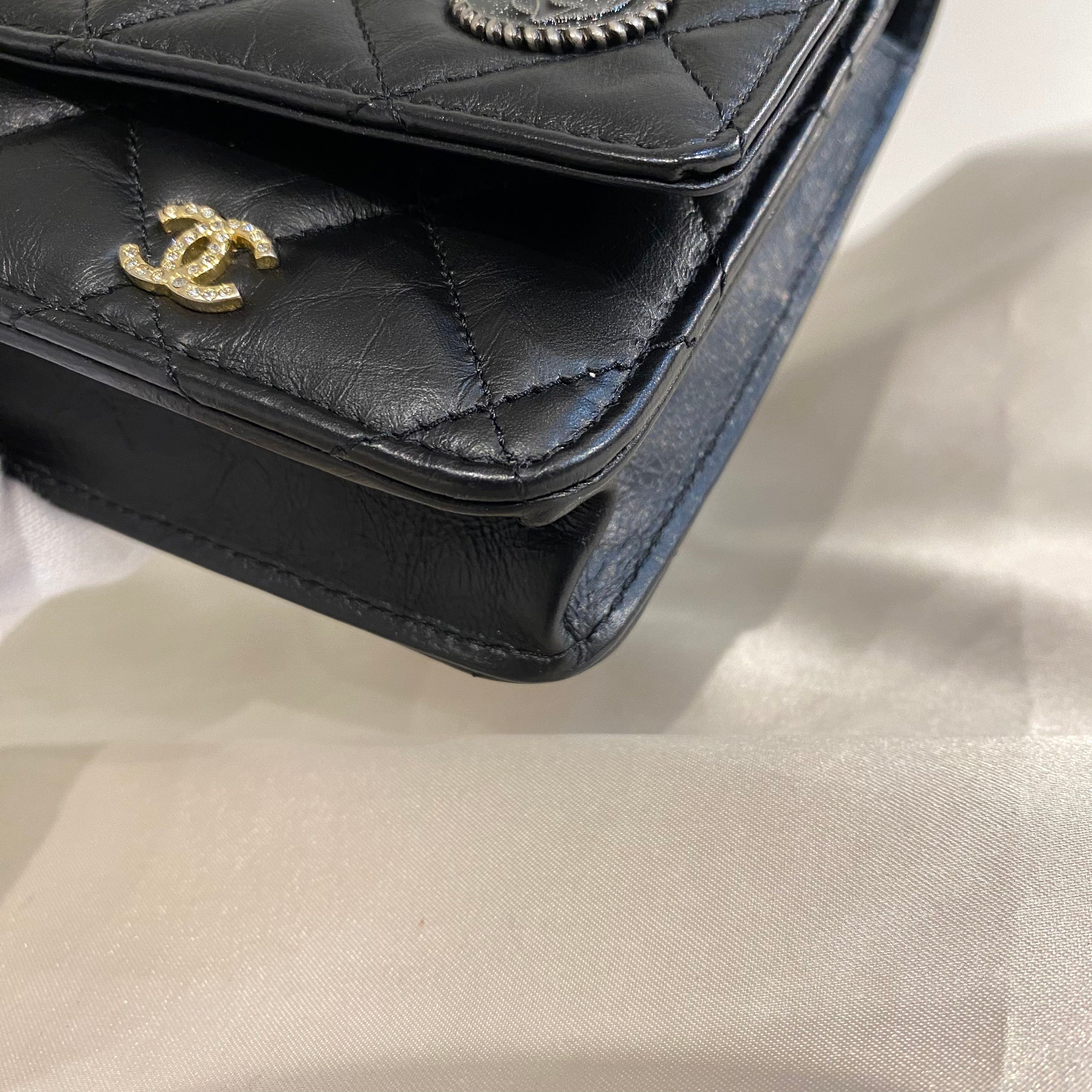 Chanel CHANEL 2.55 LUCKY CHARM CHAIN WALLET SHOULDER BAG BLACK CALF SKIN 90199293