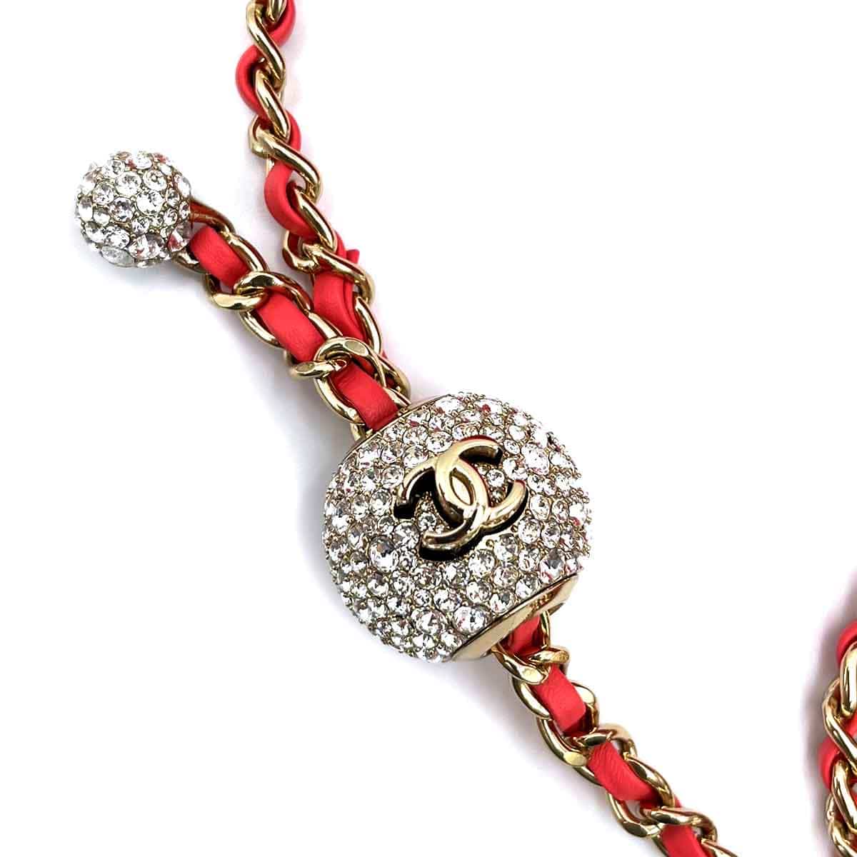 Chanel CHANEL BALL CHAIN SHOULDER VELVET STRASS CORAL PINK 90231904