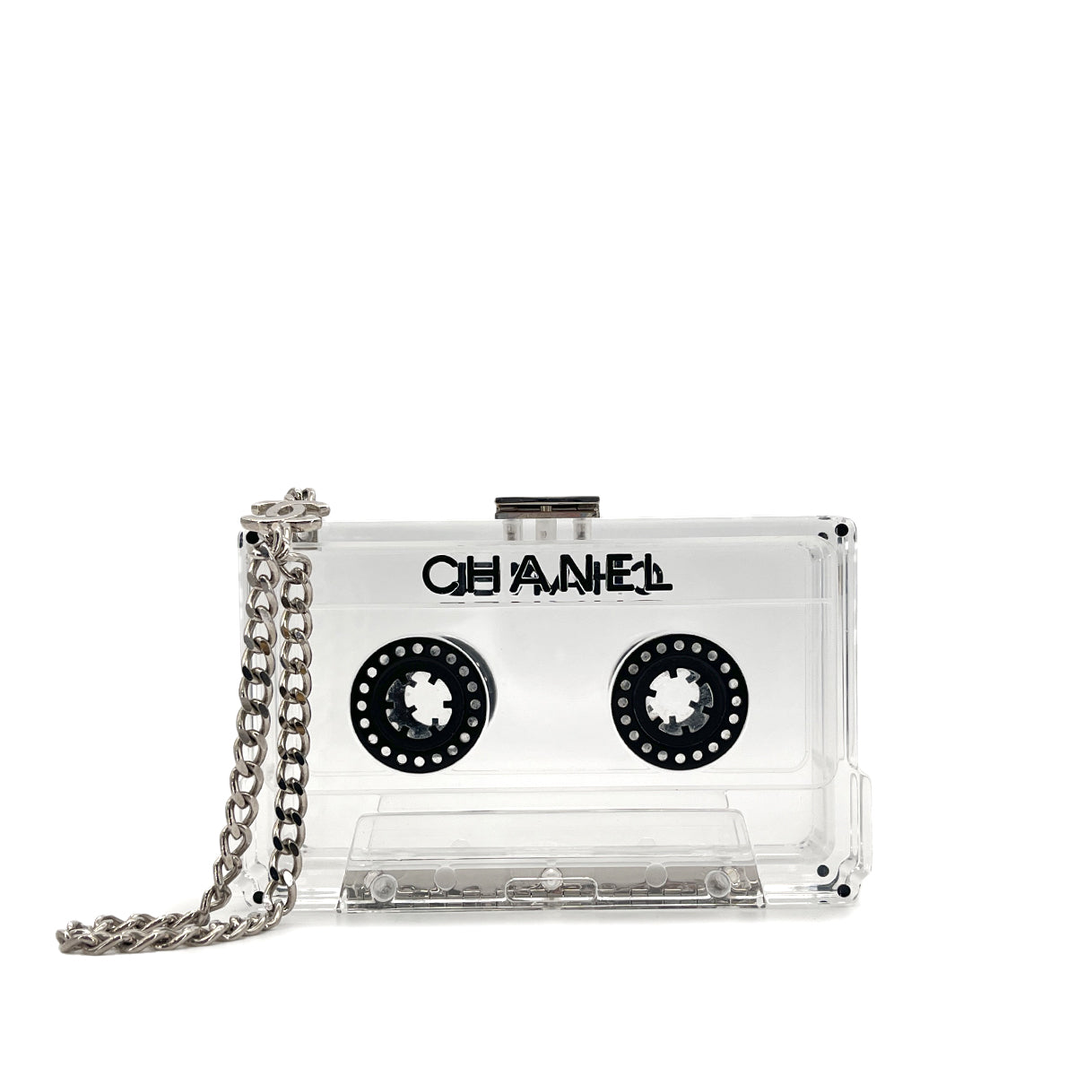 CHANEL CHANEL CASSETTE TAPE MOTIF CLUTCH BAG CLEAR PLASTIC 04P 90284414