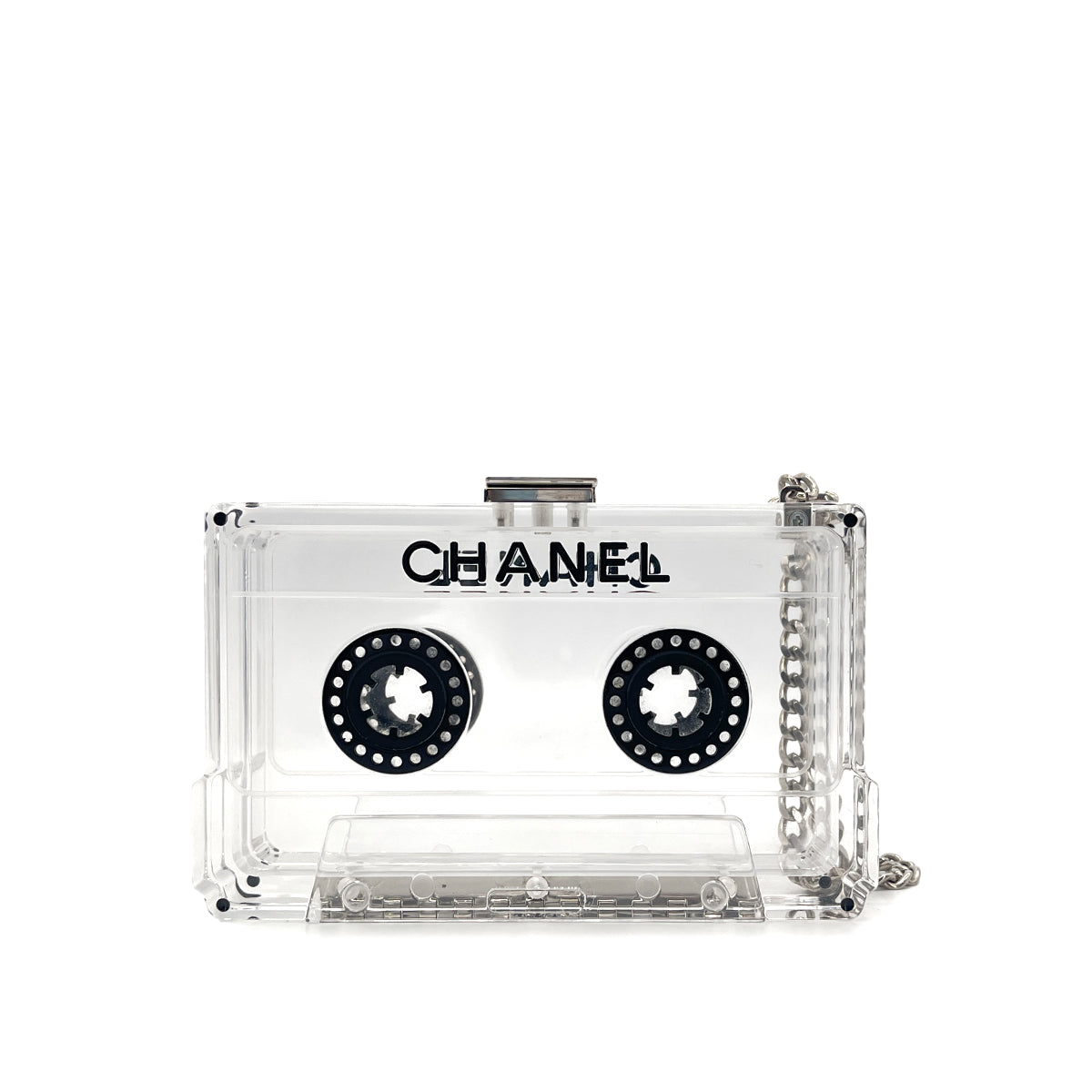 CHANEL CHANEL CASSETTE TAPE MOTIF CLUTCH BAG CLEAR PLASTIC 04P 90284414
