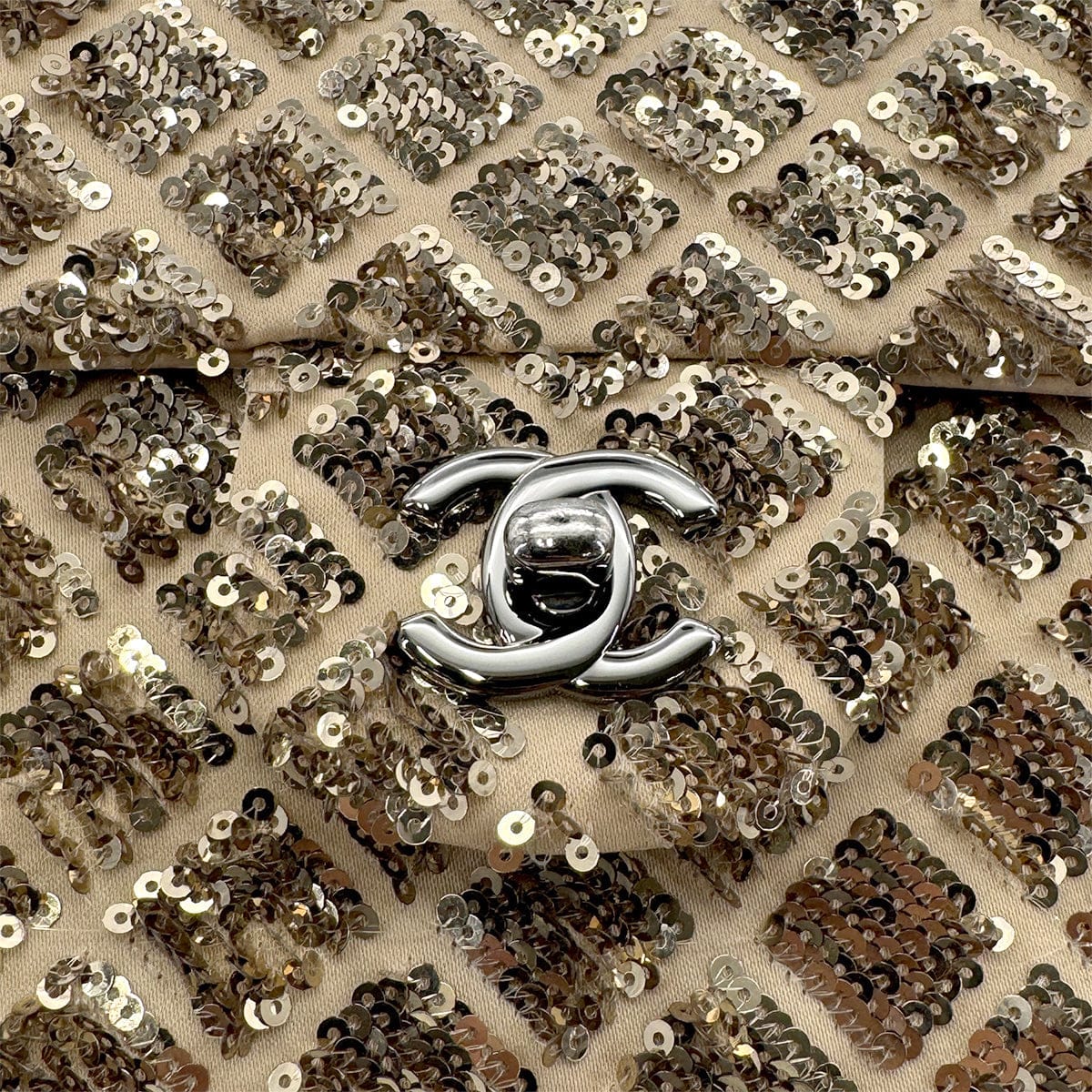 Chanel CHANEL CHAIN SHOULDER BAG BEIGE GOLD SEQUINS LAMB SKIN 90268815