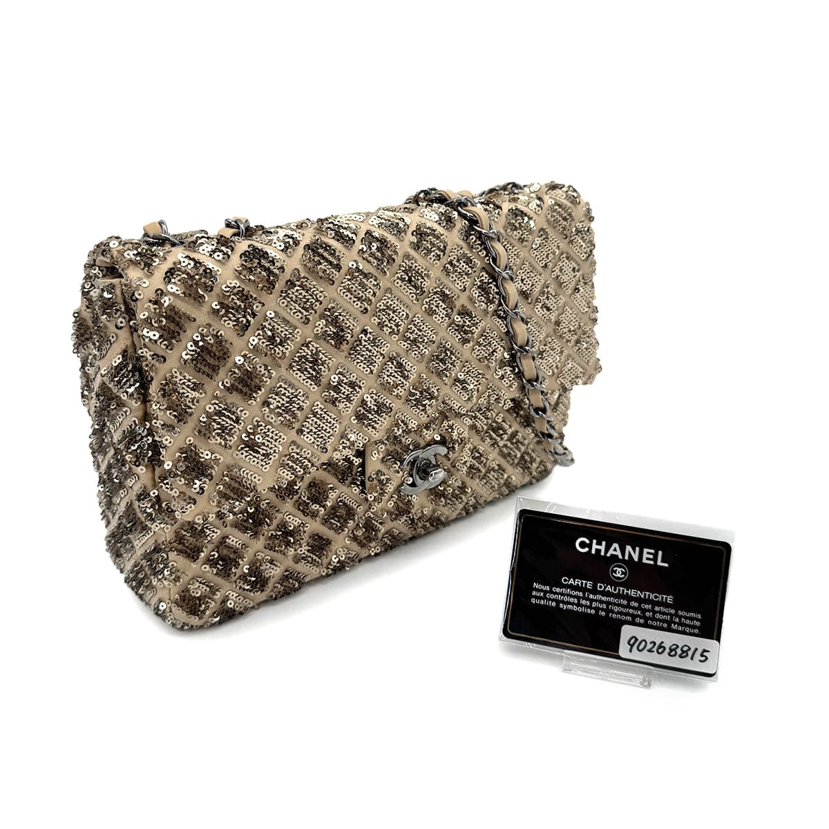 Chanel CHANEL CHAIN SHOULDER BAG BEIGE GOLD SEQUINS LAMB SKIN 90268815