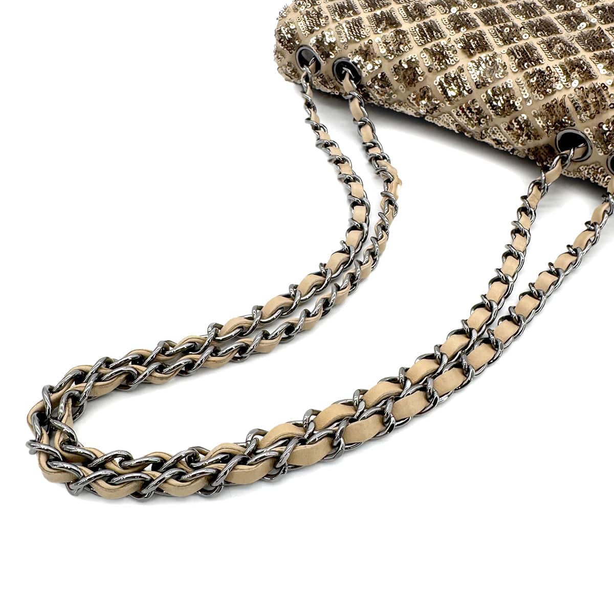 Chanel CHANEL CHAIN SHOULDER BAG BEIGE GOLD SEQUINS LAMB SKIN 90268815