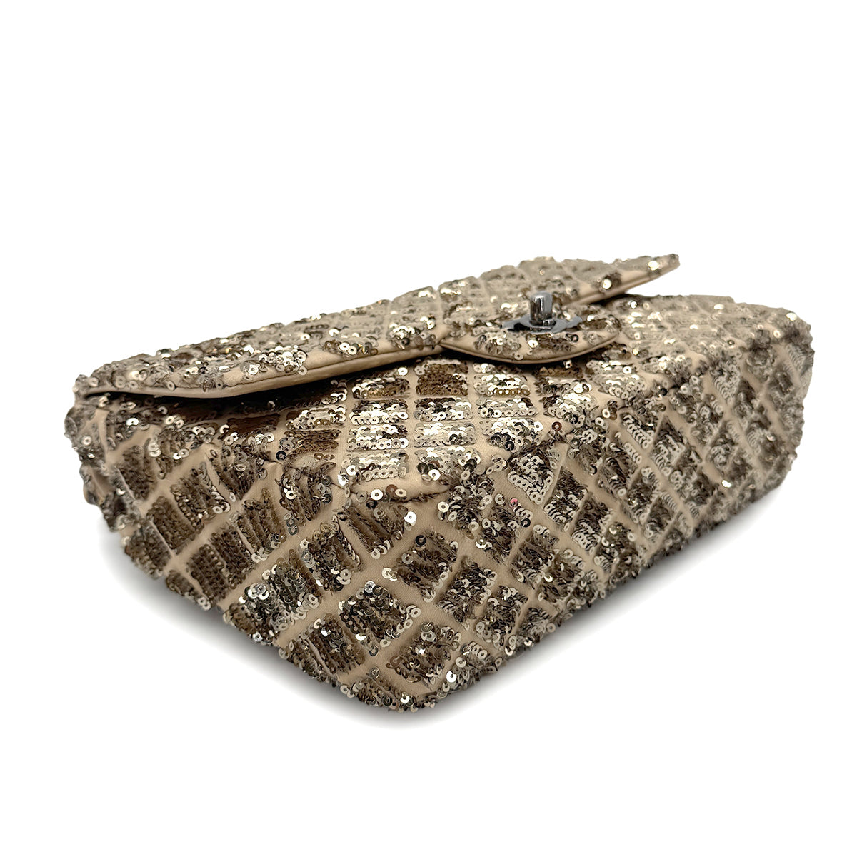 Chanel CHANEL CHAIN SHOULDER BAG BEIGE GOLD SEQUINS LAMB SKIN 90268815