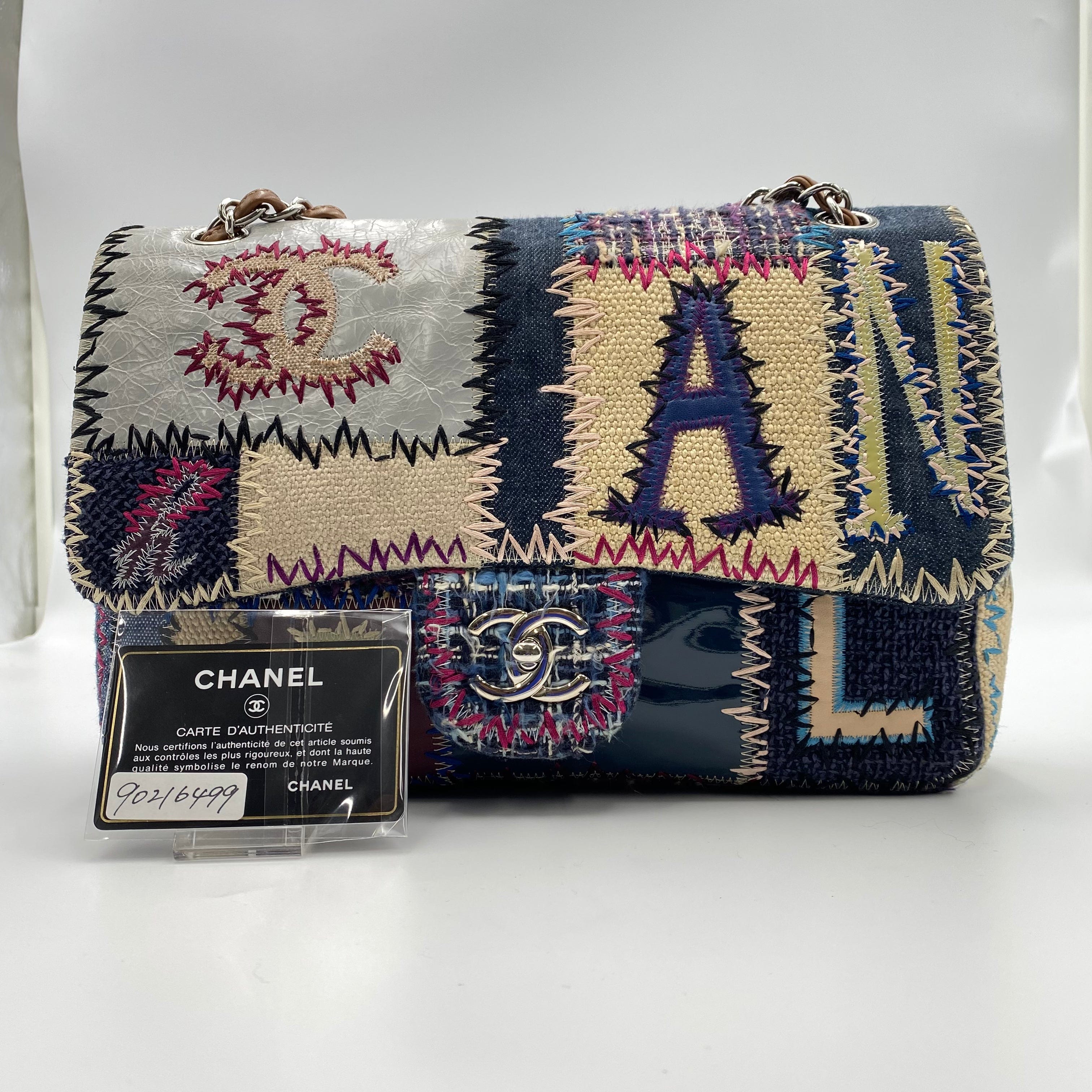 Chanel CHANEL CHAIN SHOULDER BAG PATCHWORK MULTICOLOR CANVAS LEATHER 90216499