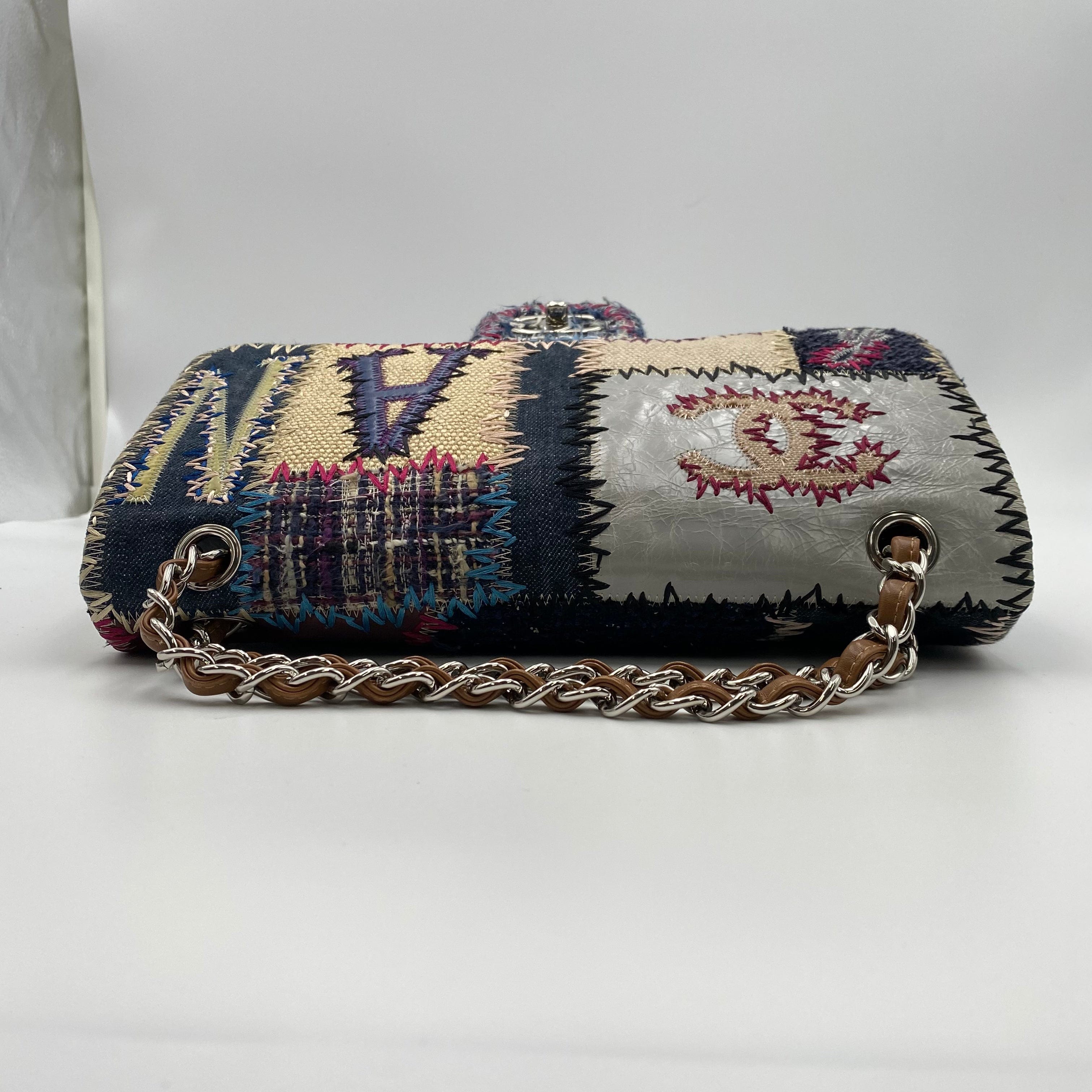 Chanel CHANEL CHAIN SHOULDER BAG PATCHWORK MULTICOLOR CANVAS LEATHER 90216499