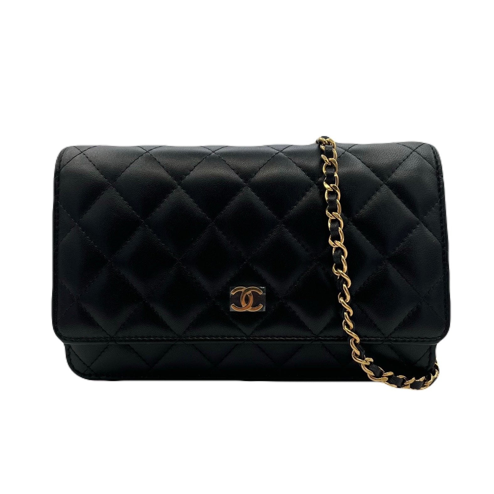 Chanel CHANEL CHAIN SHOULDER WALLET BAG MATELASSE BLACK LAMB SKIN 90213624