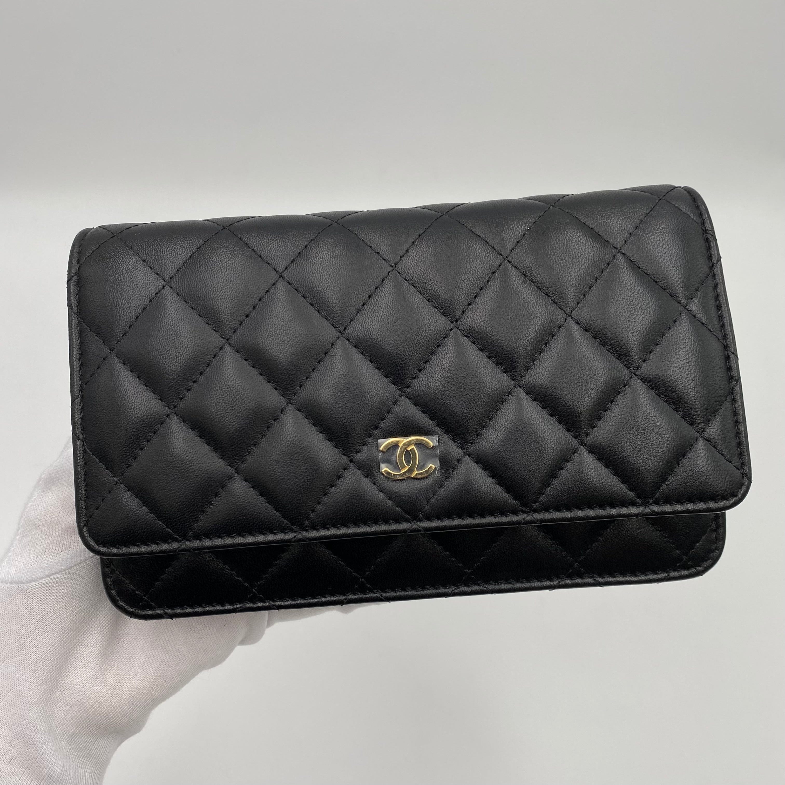 Chanel CHANEL CHAIN SHOULDER WALLET BAG MATELASSE BLACK LAMB SKIN 90213624