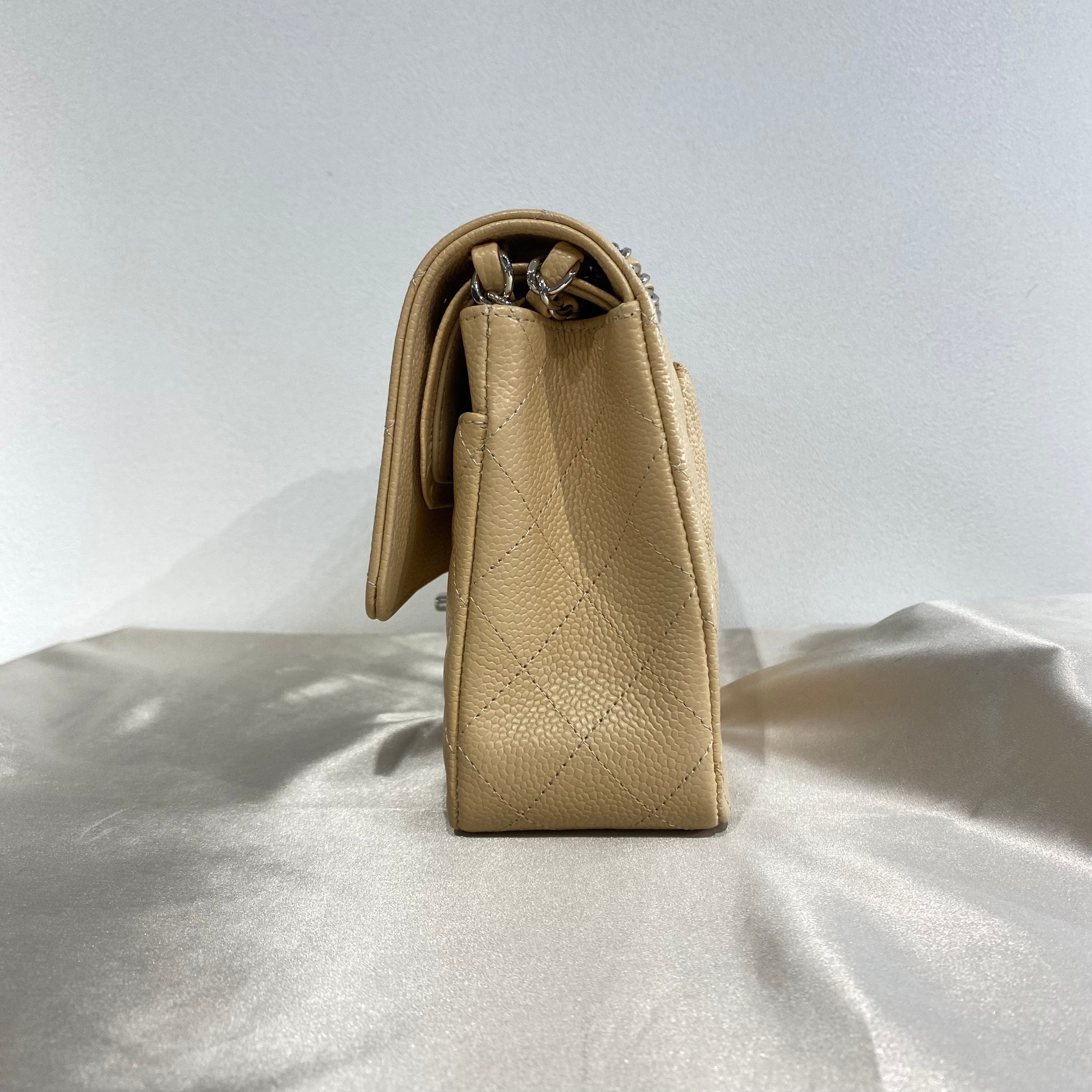 Chanel CHANEL CLASSIC FLAP MEDIUM CHAIN SHOULDER BAG BEIGE CAVIAR SKIN SHW 90215286