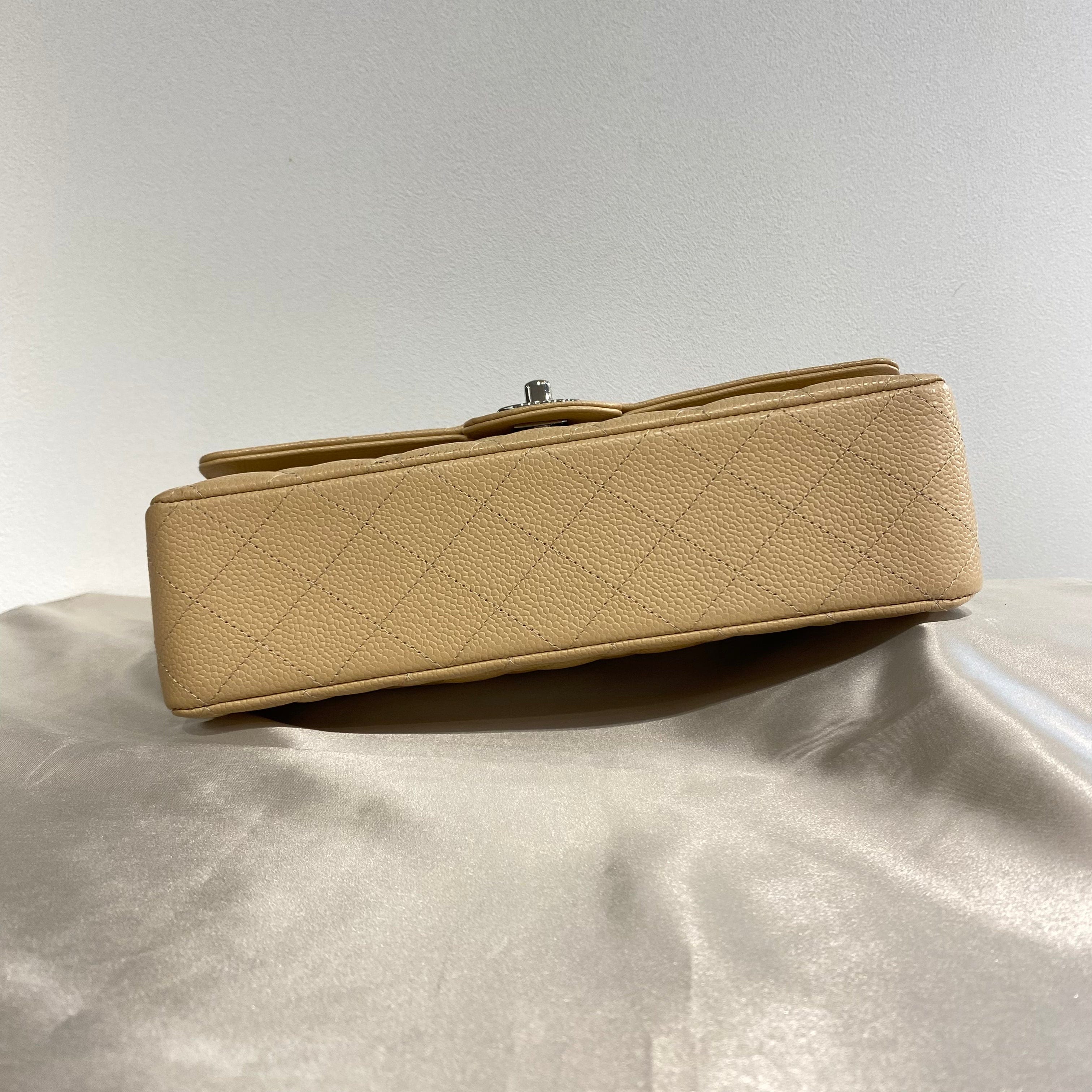 Chanel CHANEL CLASSIC FLAP MEDIUM CHAIN SHOULDER BAG BEIGE CAVIAR SKIN SHW 90215286