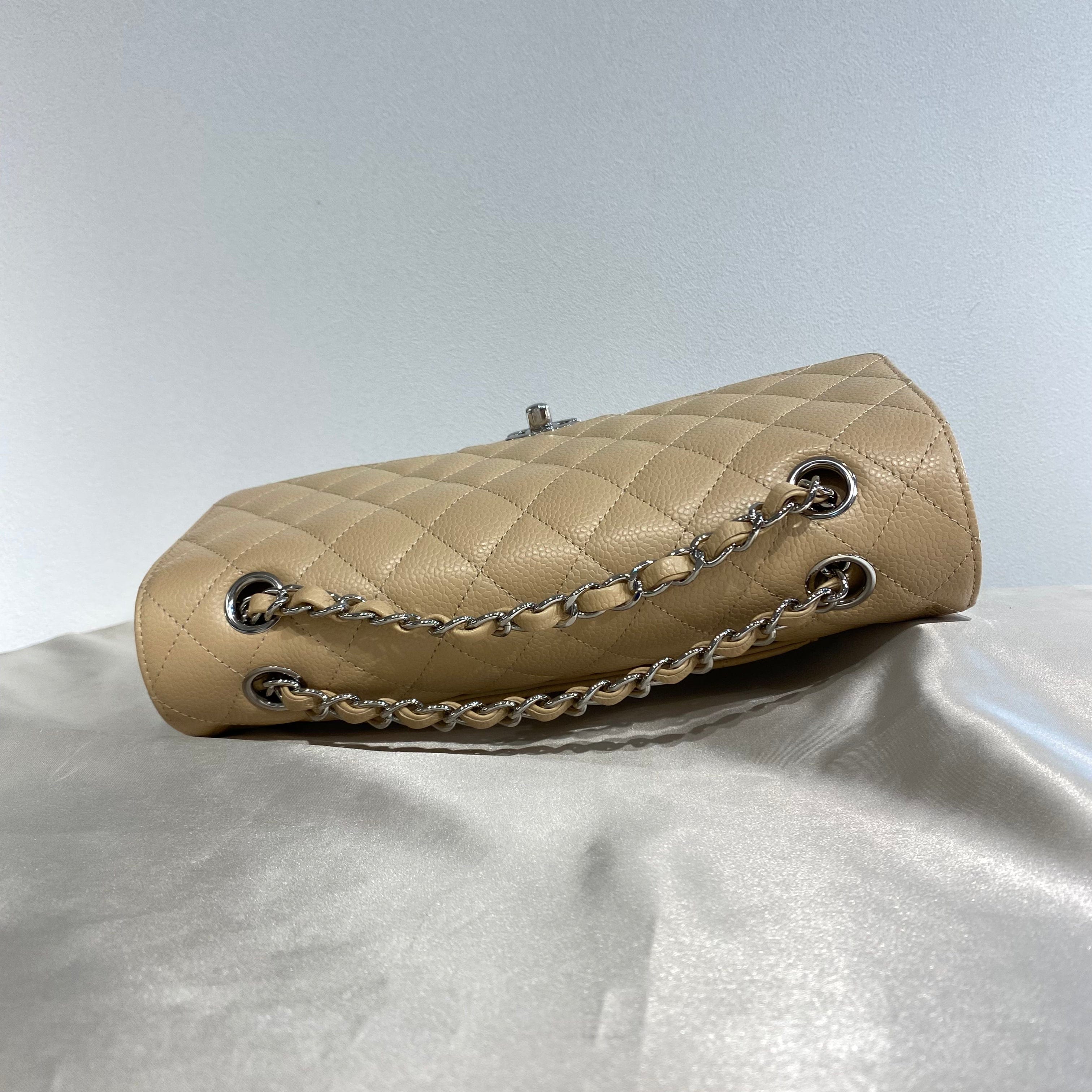 Chanel CHANEL CLASSIC FLAP MEDIUM CHAIN SHOULDER BAG BEIGE CAVIAR SKIN SHW 90215286