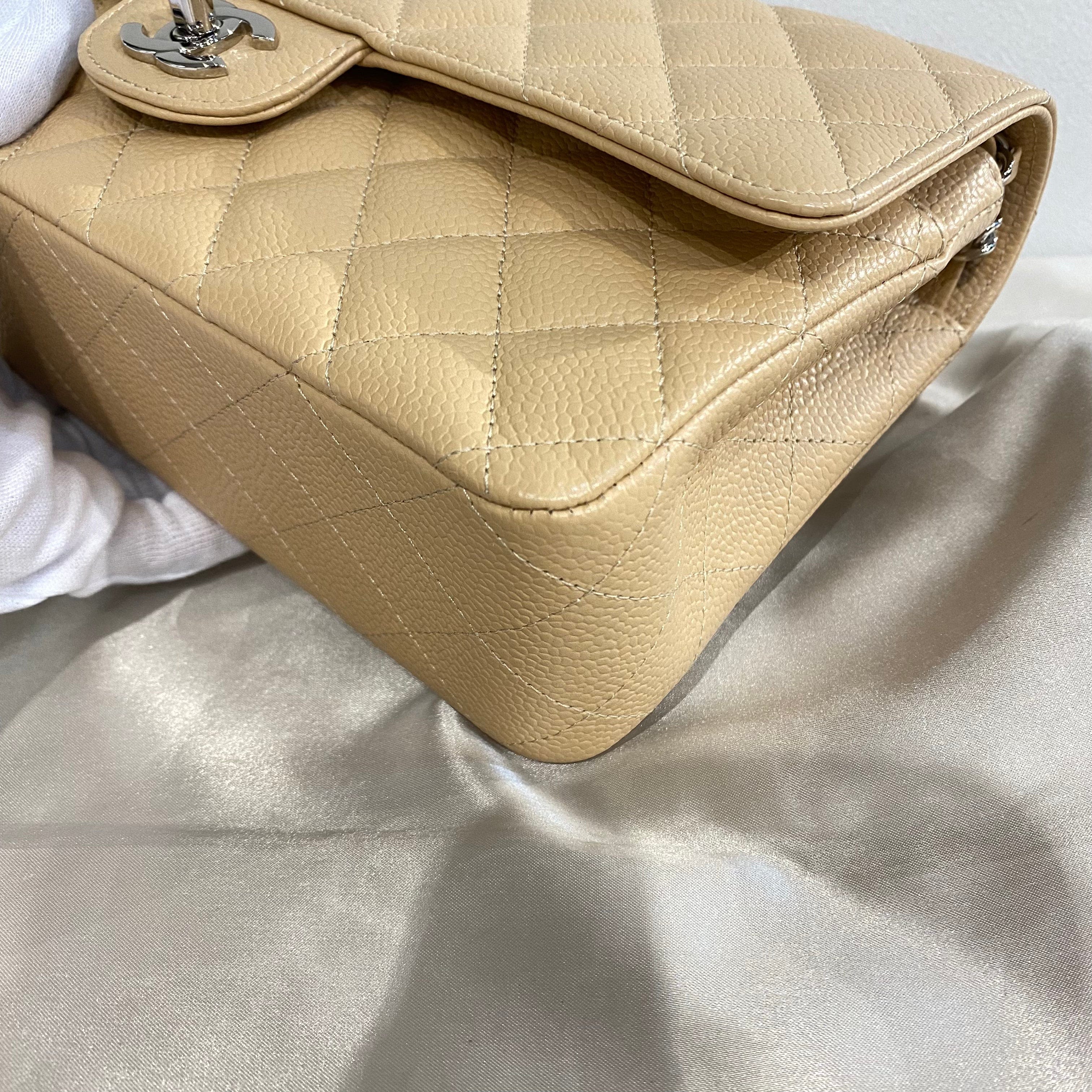 Chanel CHANEL CLASSIC FLAP MEDIUM CHAIN SHOULDER BAG BEIGE CAVIAR SKIN SHW 90215286