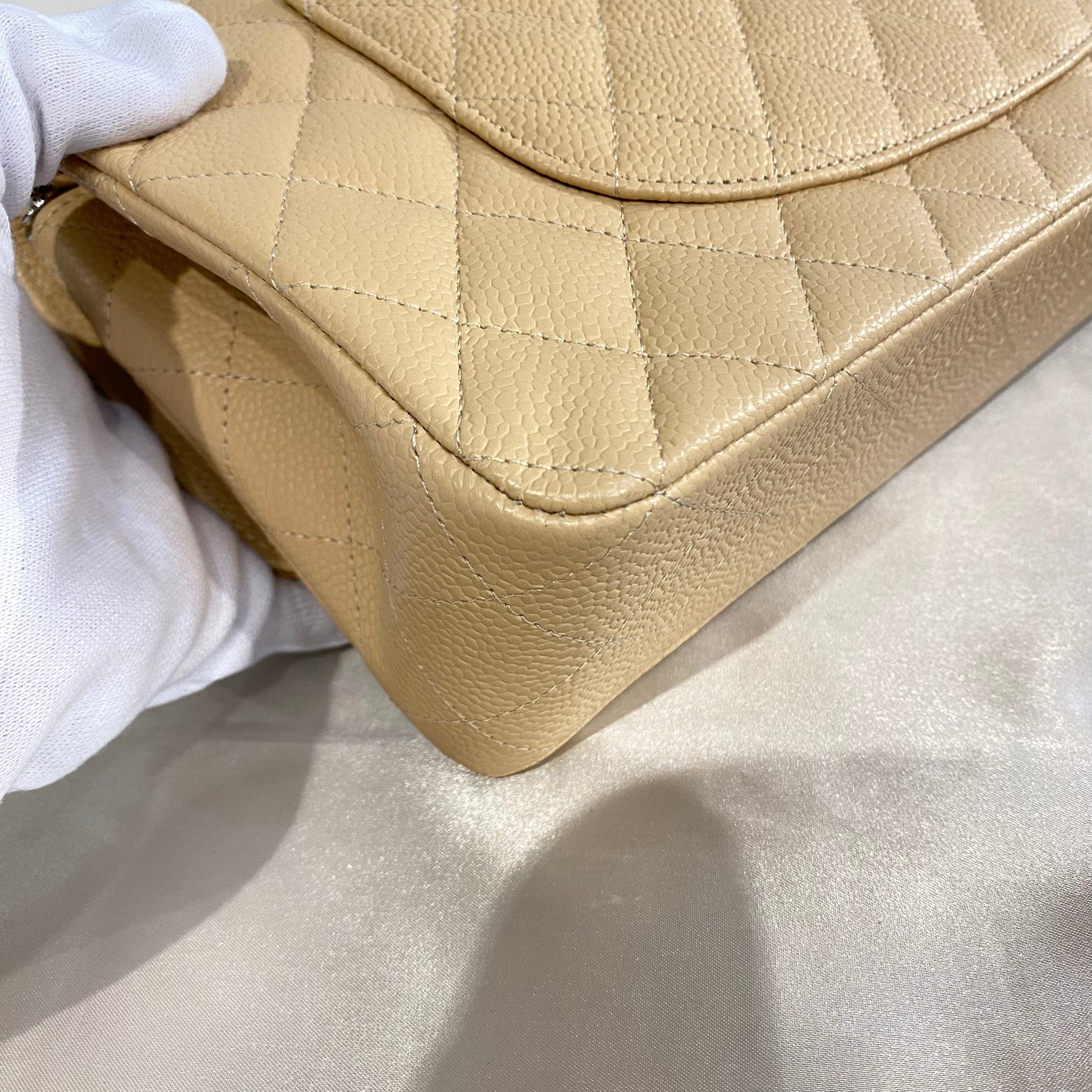 Chanel CHANEL CLASSIC FLAP MEDIUM CHAIN SHOULDER BAG BEIGE CAVIAR SKIN SHW 90215286