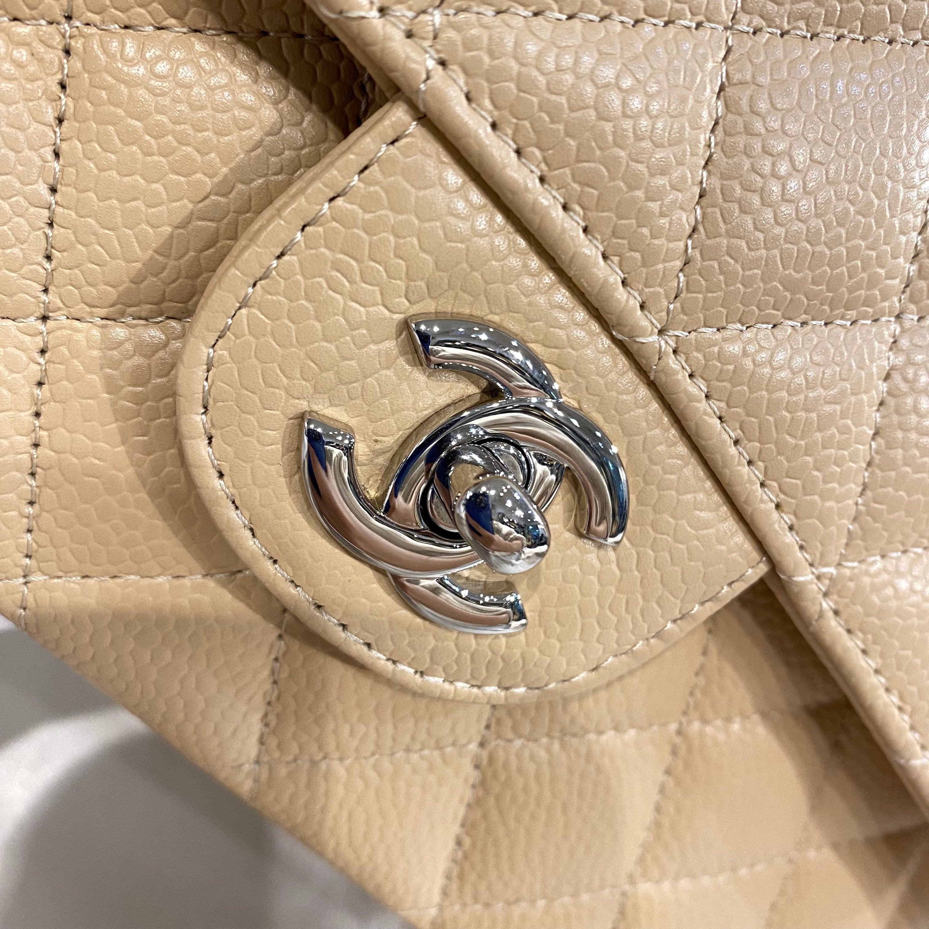 Chanel CHANEL CLASSIC FLAP MEDIUM CHAIN SHOULDER BAG BEIGE CAVIAR SKIN SHW 90215286