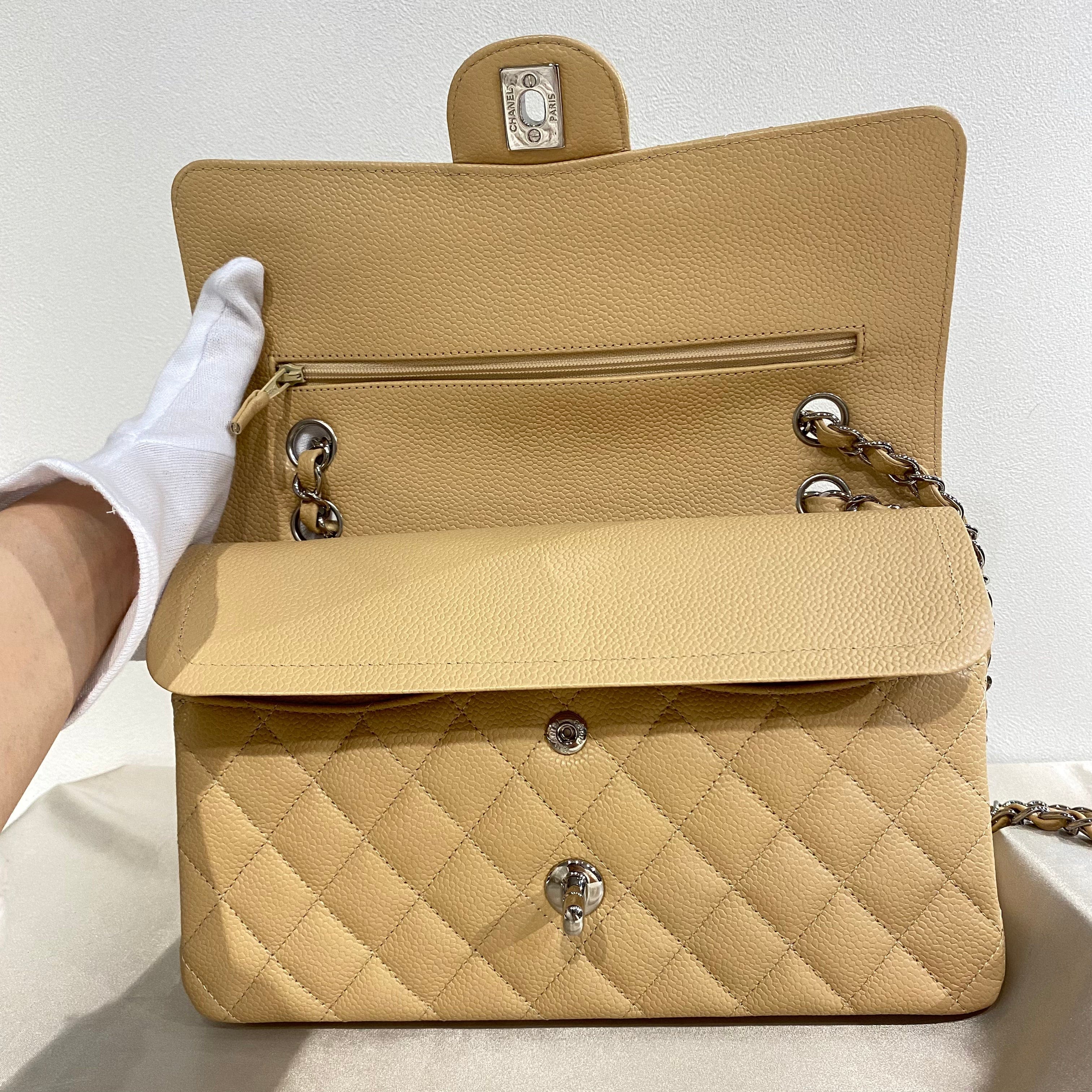 Chanel CHANEL CLASSIC FLAP MEDIUM CHAIN SHOULDER BAG BEIGE CAVIAR SKIN SHW 90215286