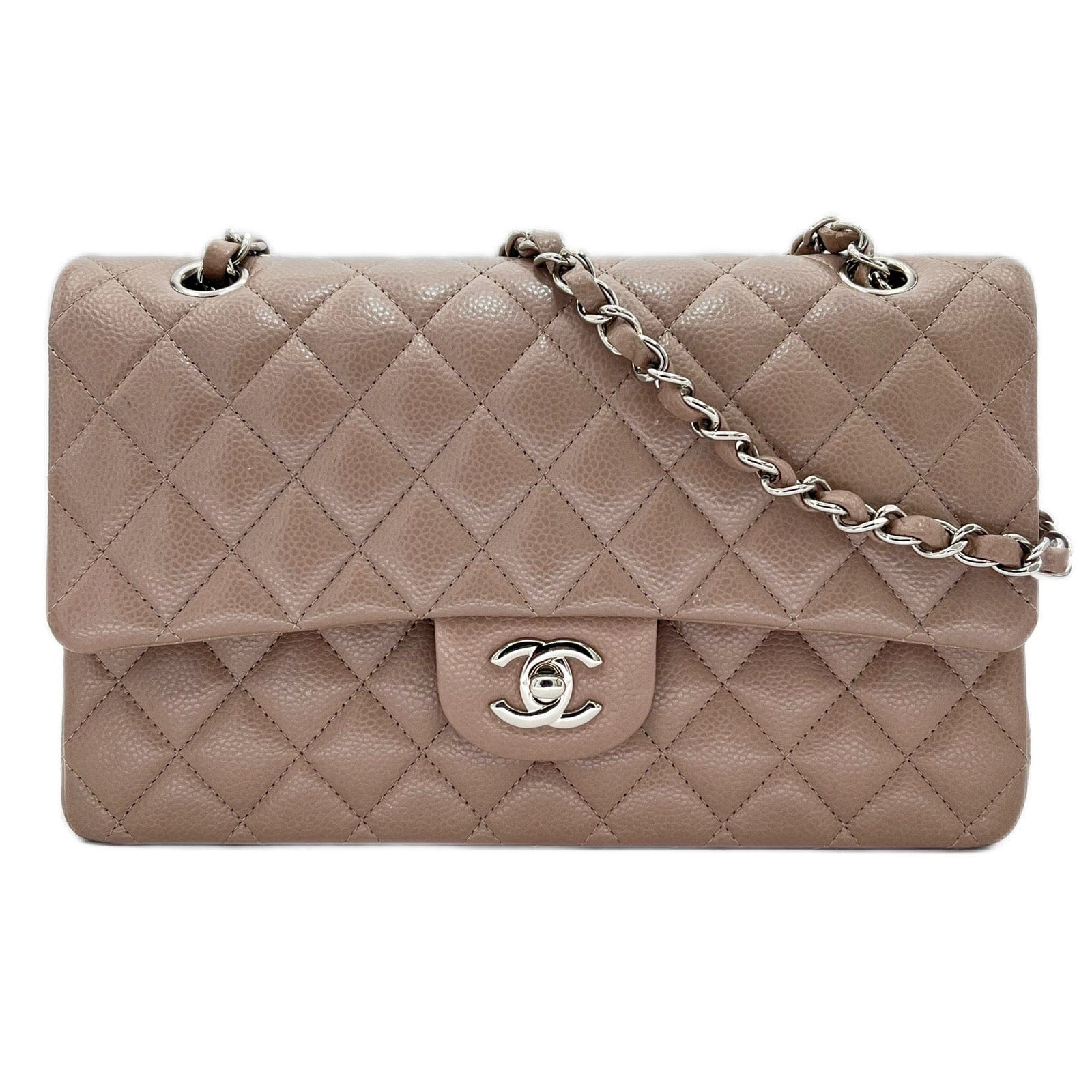 Chanel CHANEL CLASSIC FLAP MEDIUM CHAIN SHOULDER BAG ETOUPE CAVIAR SKIN SHW 90213955