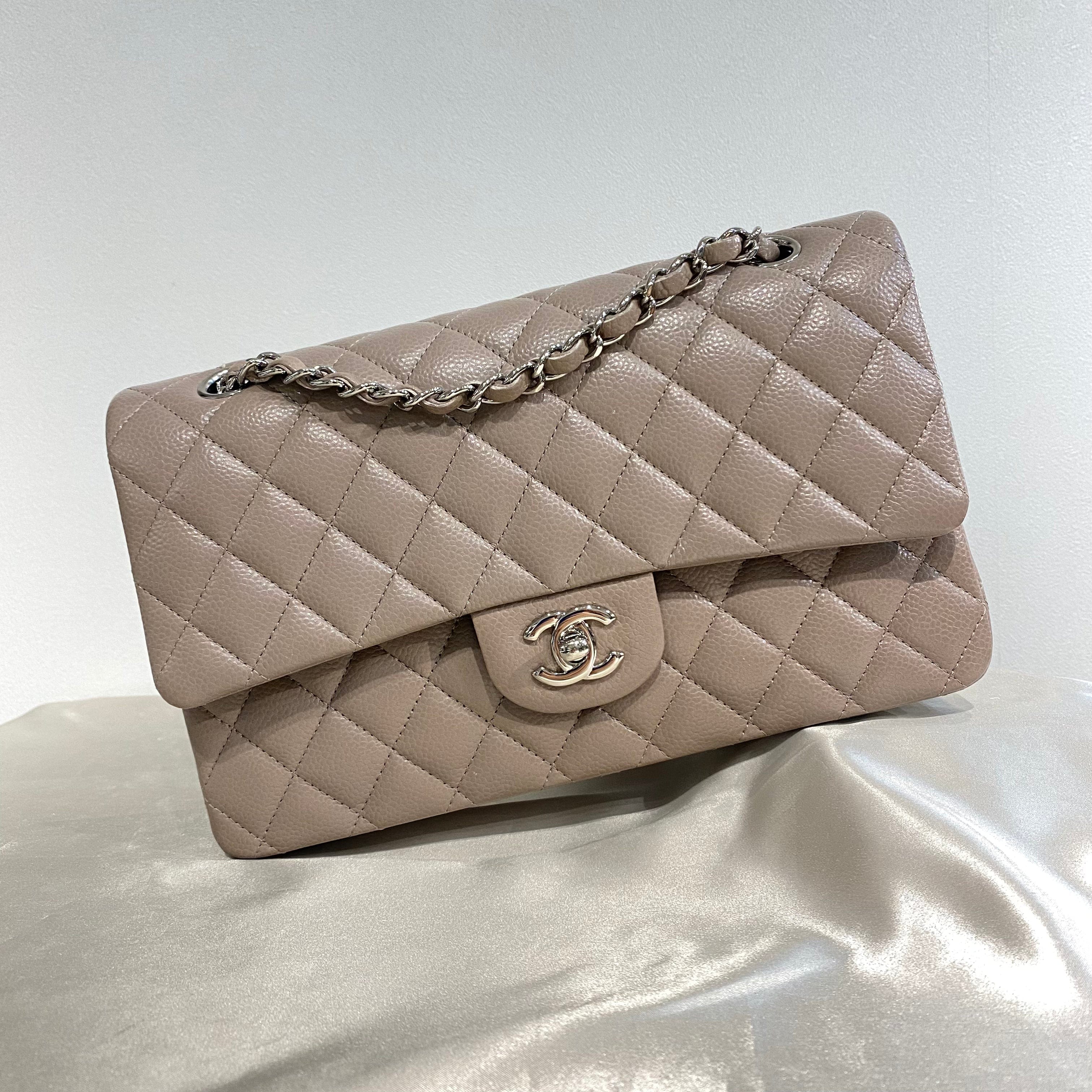Chanel CHANEL CLASSIC FLAP MEDIUM CHAIN SHOULDER BAG ETOUPE CAVIAR SKIN SHW 90213955