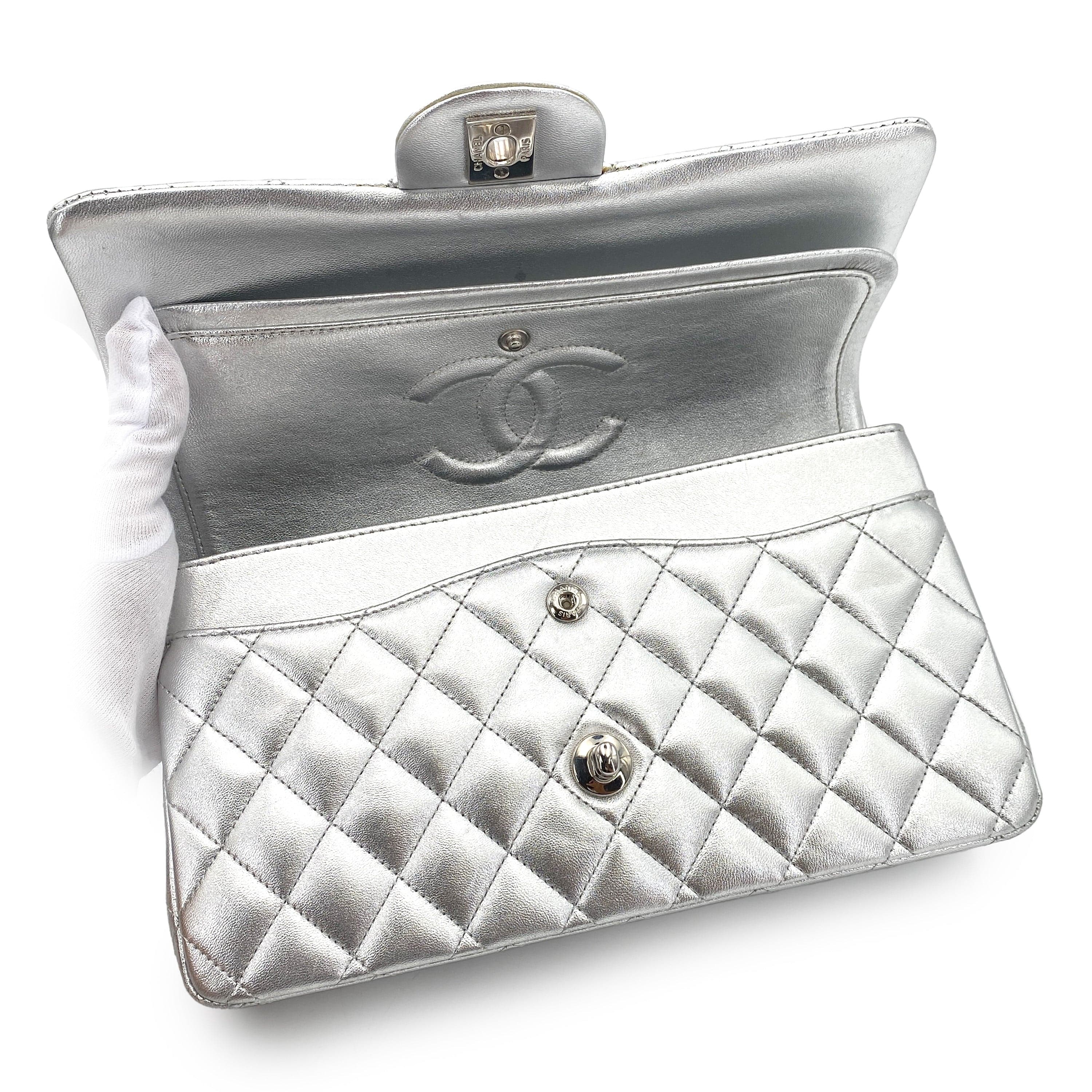 CHANEL CLASSIC FLAP MEDIUM METALLIC SILVER LAMBSKIN SHW #13