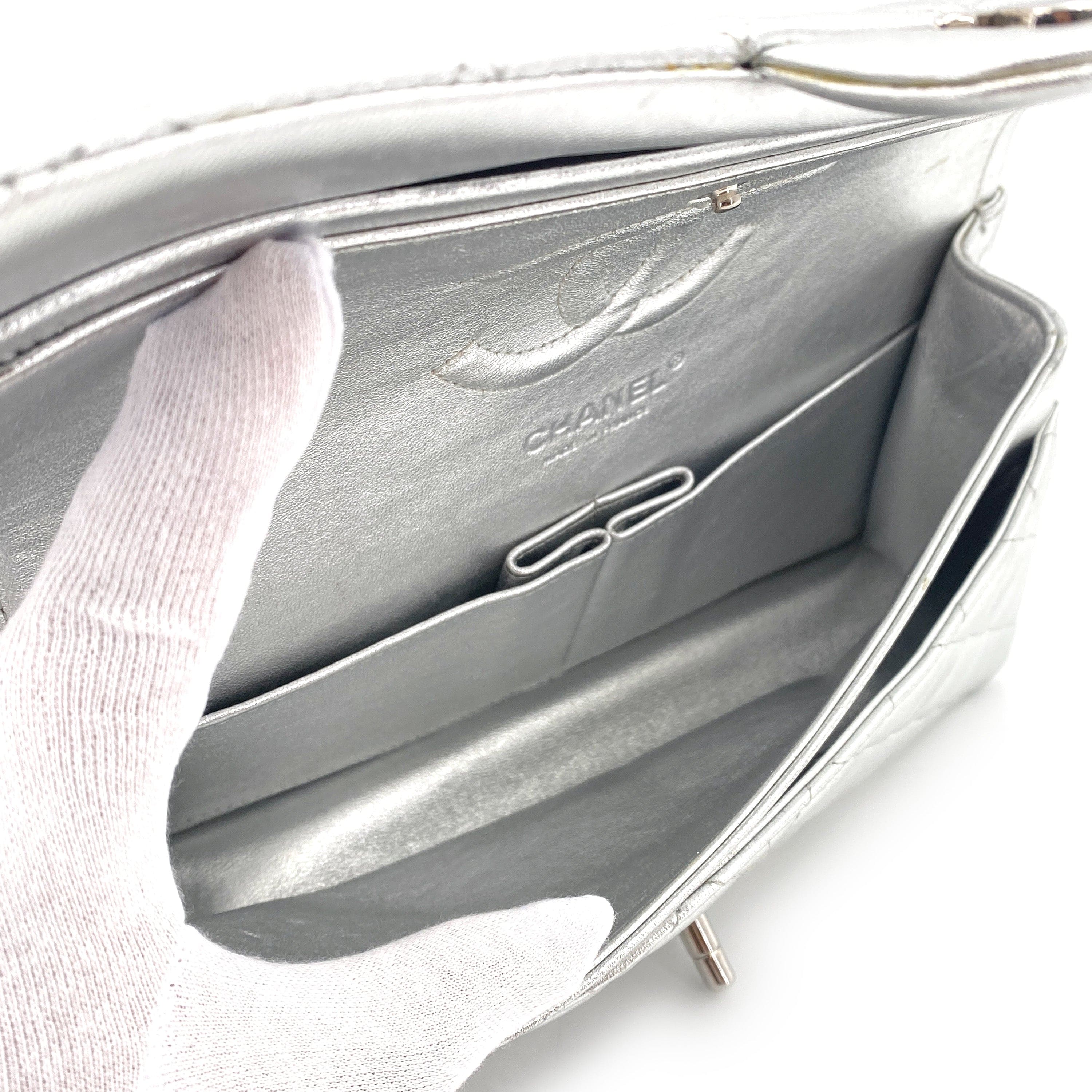 CHANEL CLASSIC FLAP MEDIUM METALLIC SILVER LAMBSKIN SHW #13