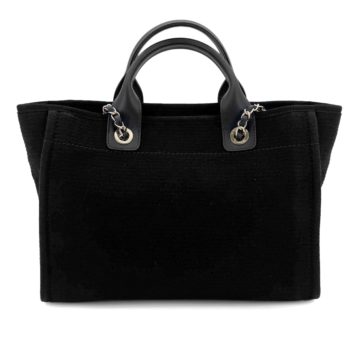 CHANEL CHANEL DEAUVILLE MM CHAIN TOTE BAG BLACK CANVAS LEATHER 90301107