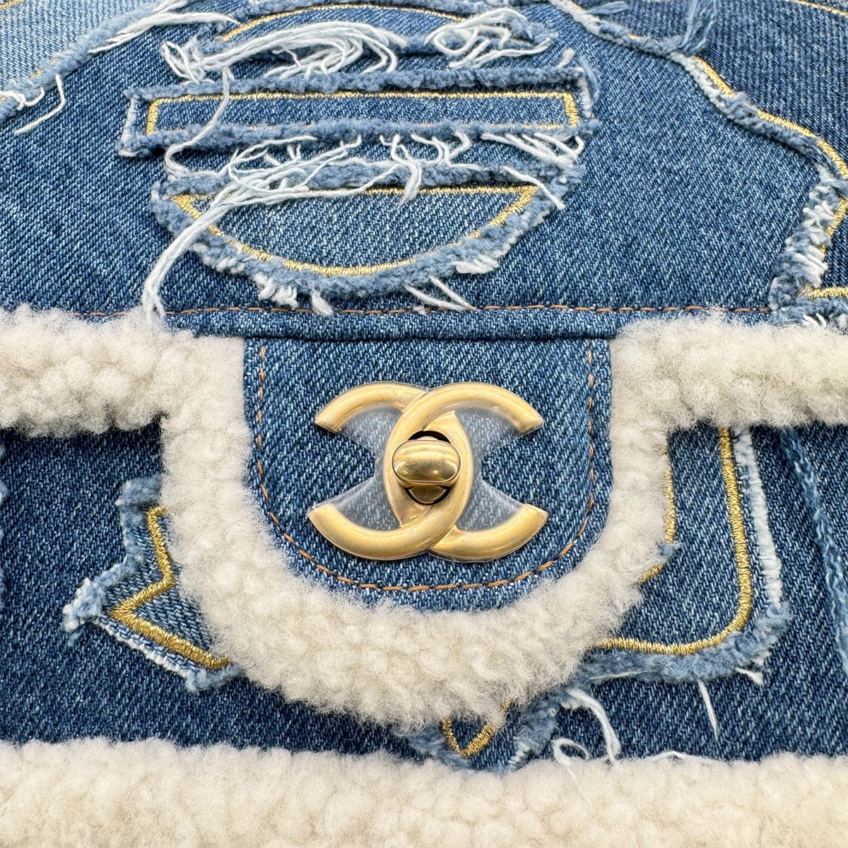 CHANEL CHANEL EGYPT LINE CHAIN SHOULDER BAG BLUE DENIM MOUTON 90308984