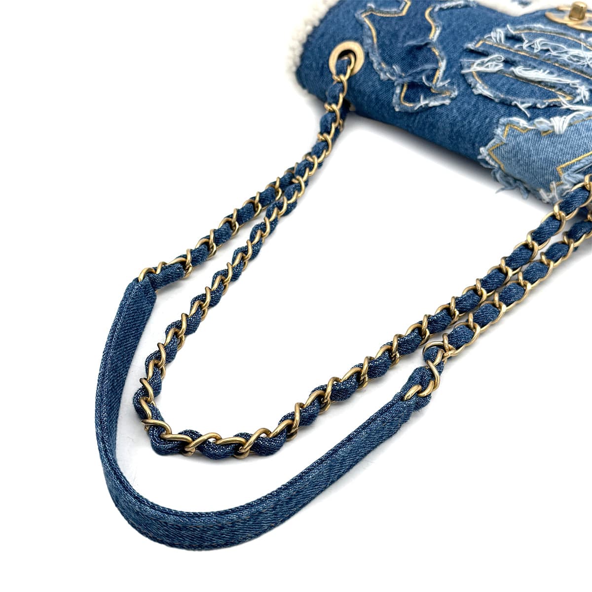 CHANEL CHANEL EGYPT LINE CHAIN SHOULDER BAG BLUE DENIM MOUTON 90308984