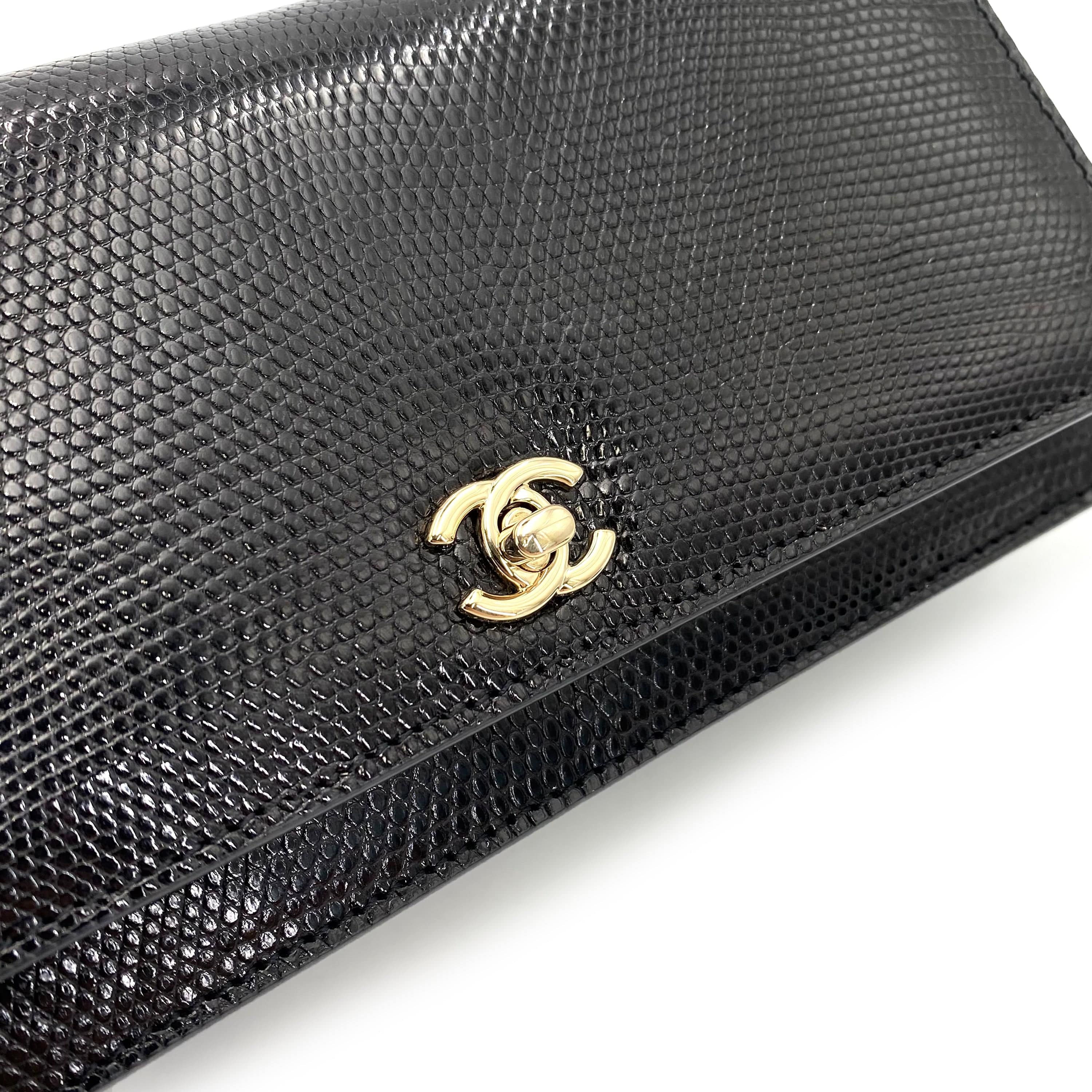 Chanel CHANEL FAKE PEARL CHAIN SHOULDER BAG BLACK LIZARD 90241644