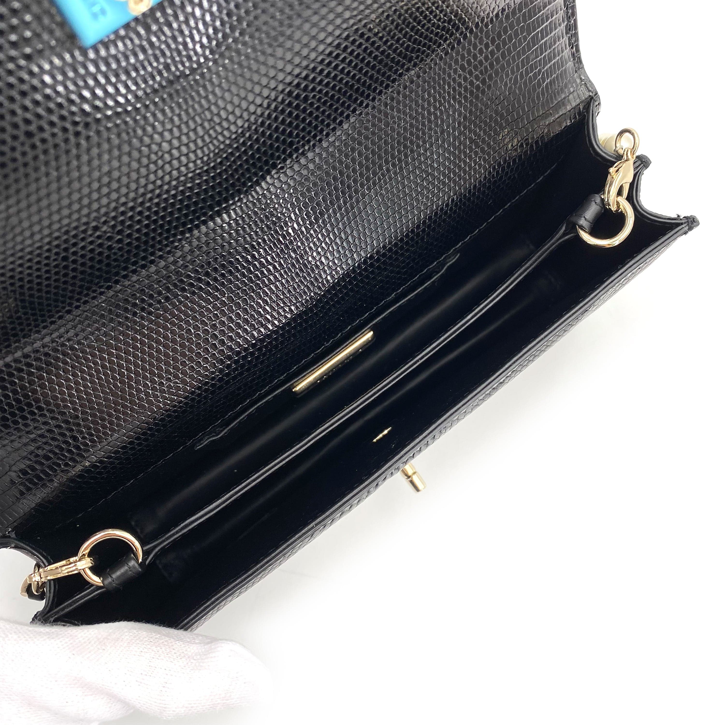 Chanel CHANEL FAKE PEARL CHAIN SHOULDER BAG BLACK LIZARD 90241644